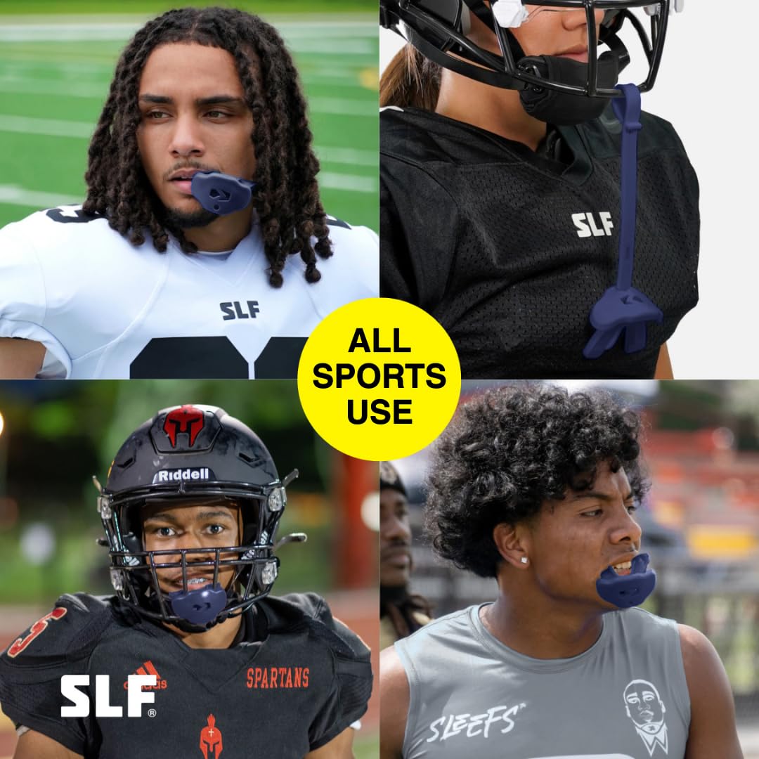 SLEEFS Football Mouth Guard - Youth Mouthguard with Strap - Lip/Teeth Protector Mouthpiece - No Boil - for Youth/Adults, Maximum Air Flow, for All Sports - Cross