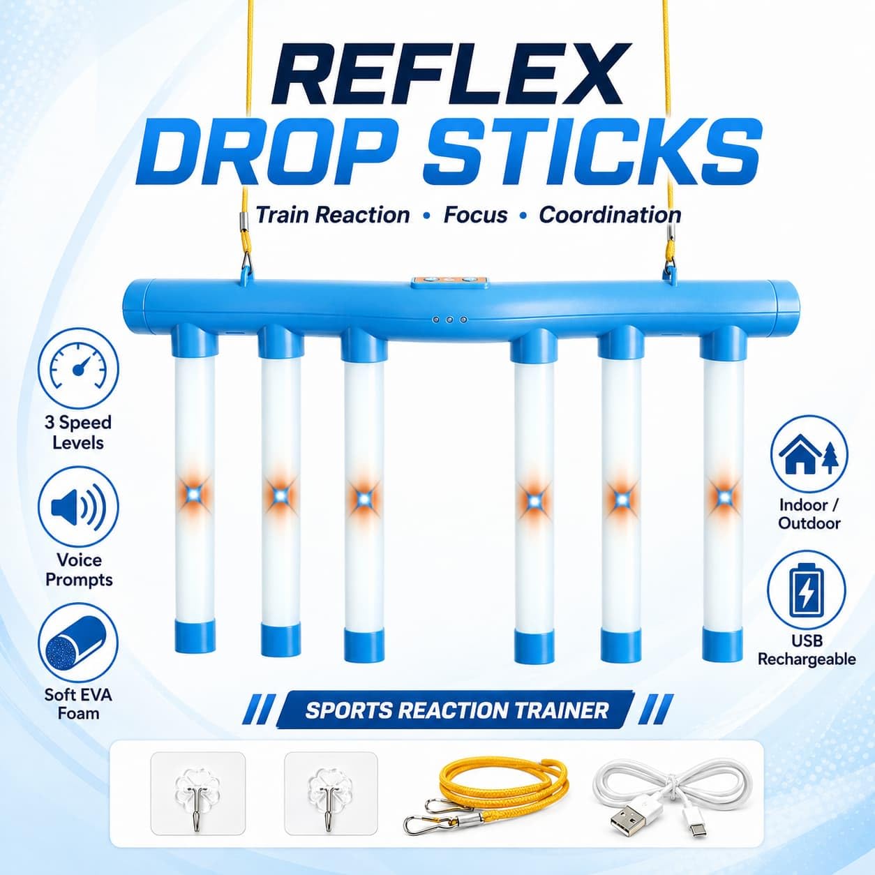 Reflex Drop Sticks Game, Reaction Training Tool with 3 Speed Levels, Falling Catching Sticks for Hand-Eye Coordination, Focus & Reaction Time Training for Adults