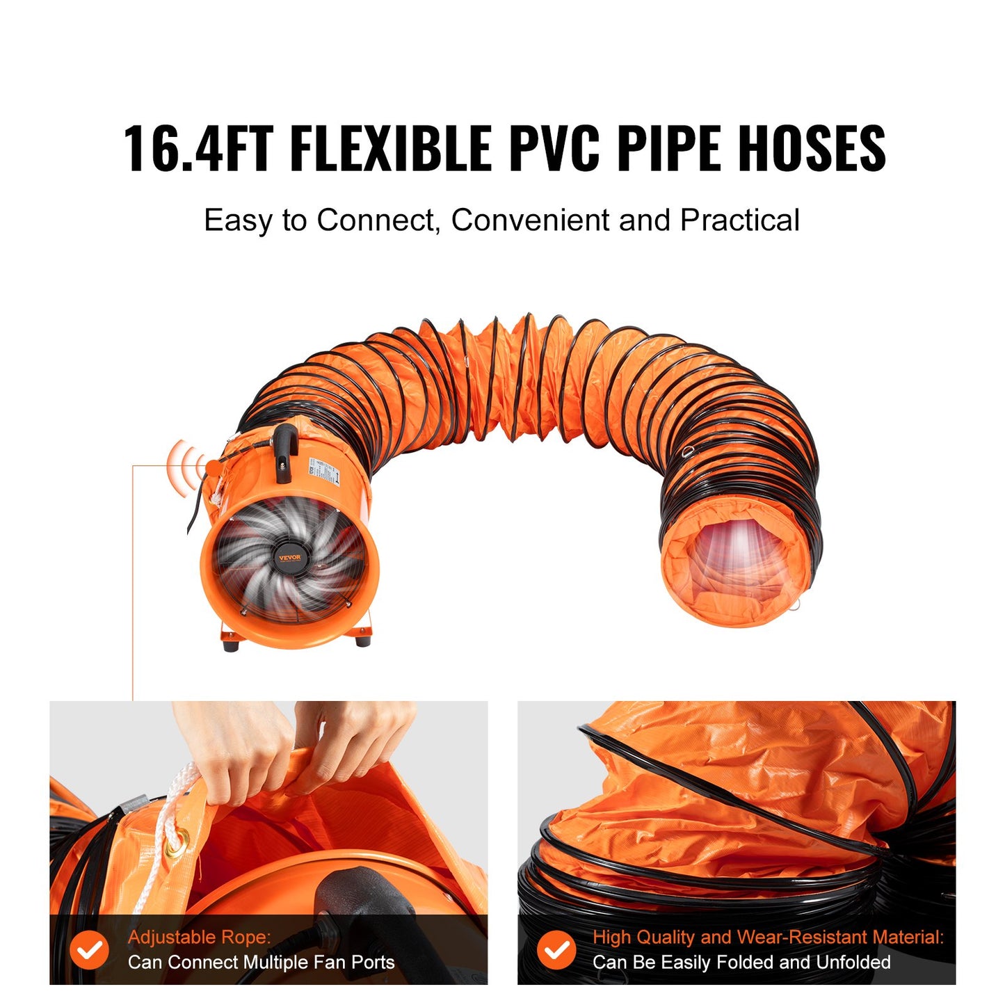 VEVOR Portable Ventilator, 12 Inch Heavy Duty Cylinder Fan With 16.4ft Duct Hose, 585W Strong Shop Exhaust Blower 3198CFM, Industrial Utility Blower For Sucking Dust, Smoke, Smoke Home Workplace