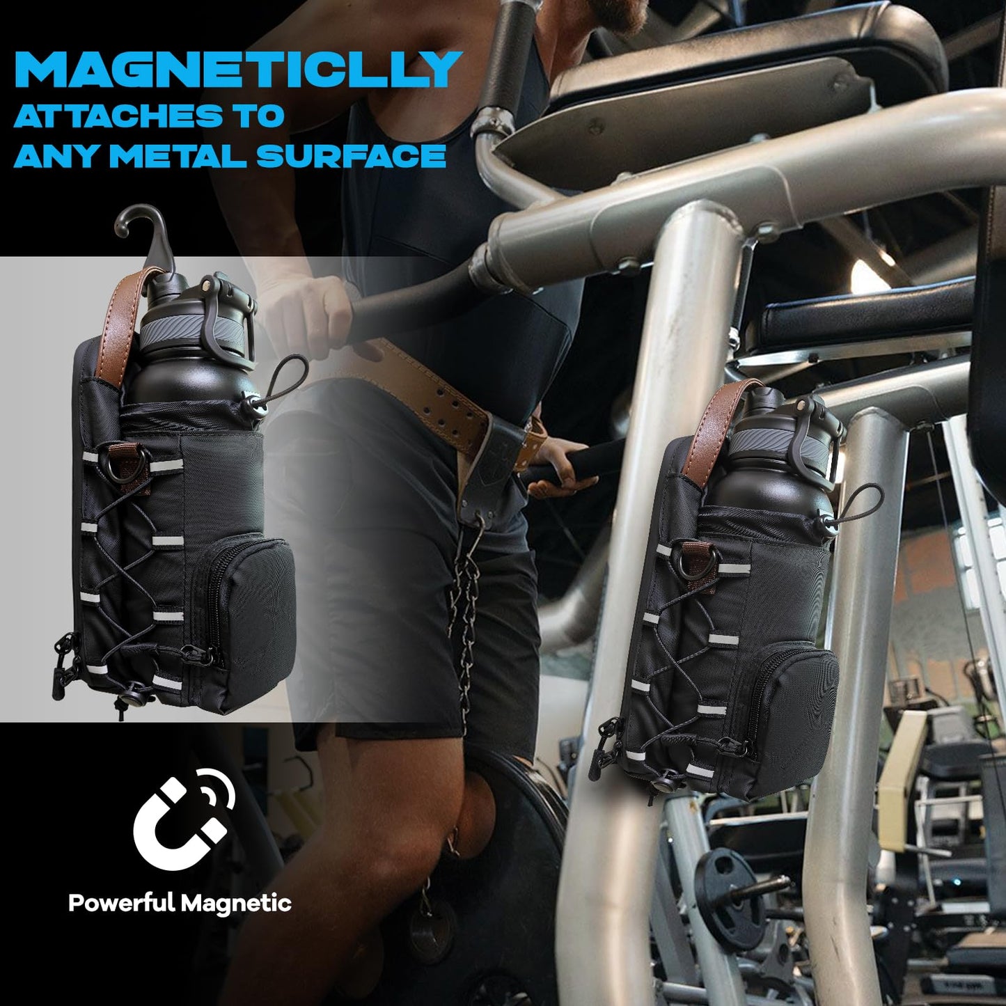 Magnetic Gym Bag for Men and Women, Magnetic Water Bottle Holder for Gym, Small Gym Bag, Gym Gifts for Women and Men (Blue, <40 OZ)