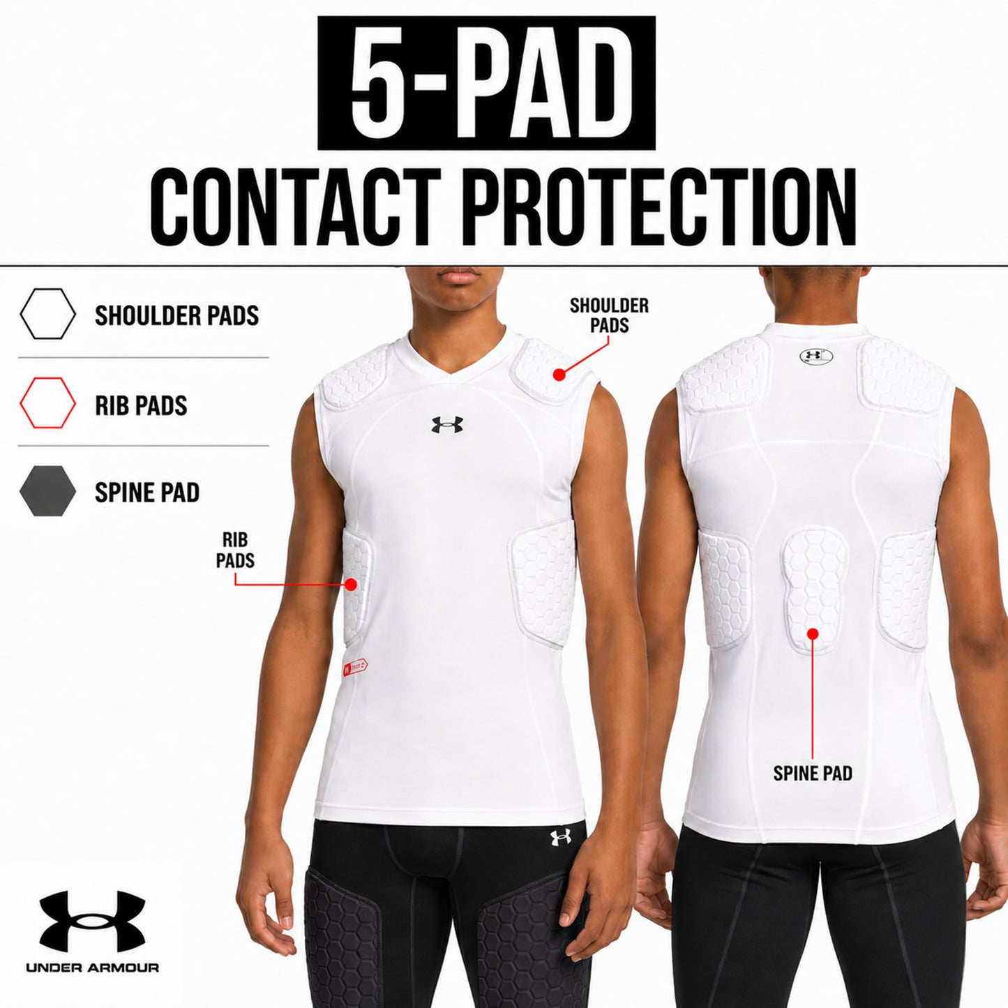 Under Armour Gameday Pro 5-Pad Youth Football Compression Shirt Protective Top
