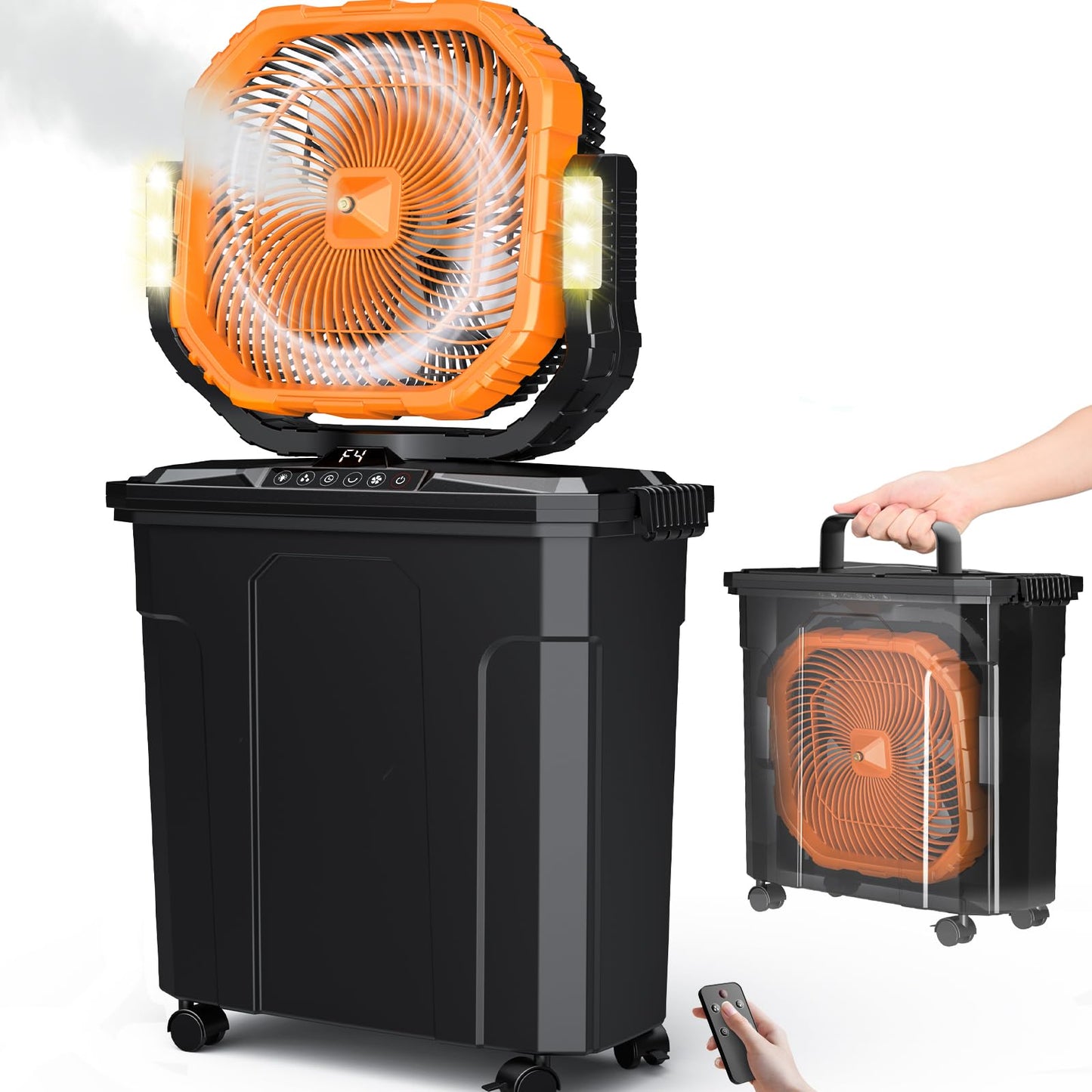 Ausic 5 Gal 12" Portable Misting Fan for Outside Patios, 30000mAh Outdoor Oscillating Rechargeable Battery Fan, Cooling Water Camping Fan with Telescopic Handle/Remote, Summer Essentials