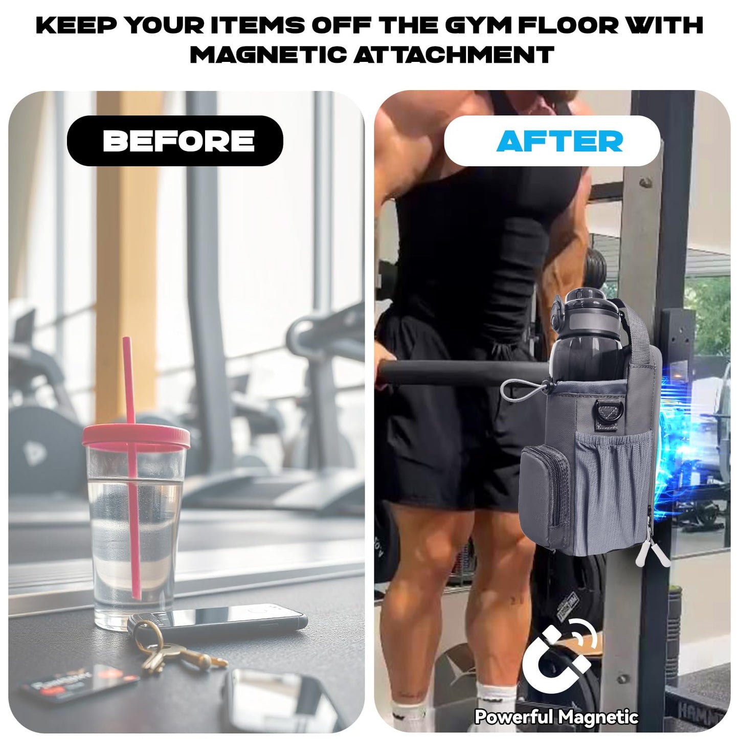 Magnetic Gym Bag for Men and Women, Magnetic Water Bottle Holder for Gym, Small Gym Bag, Gym Gifts for Women and Men (Blue, <40 OZ)