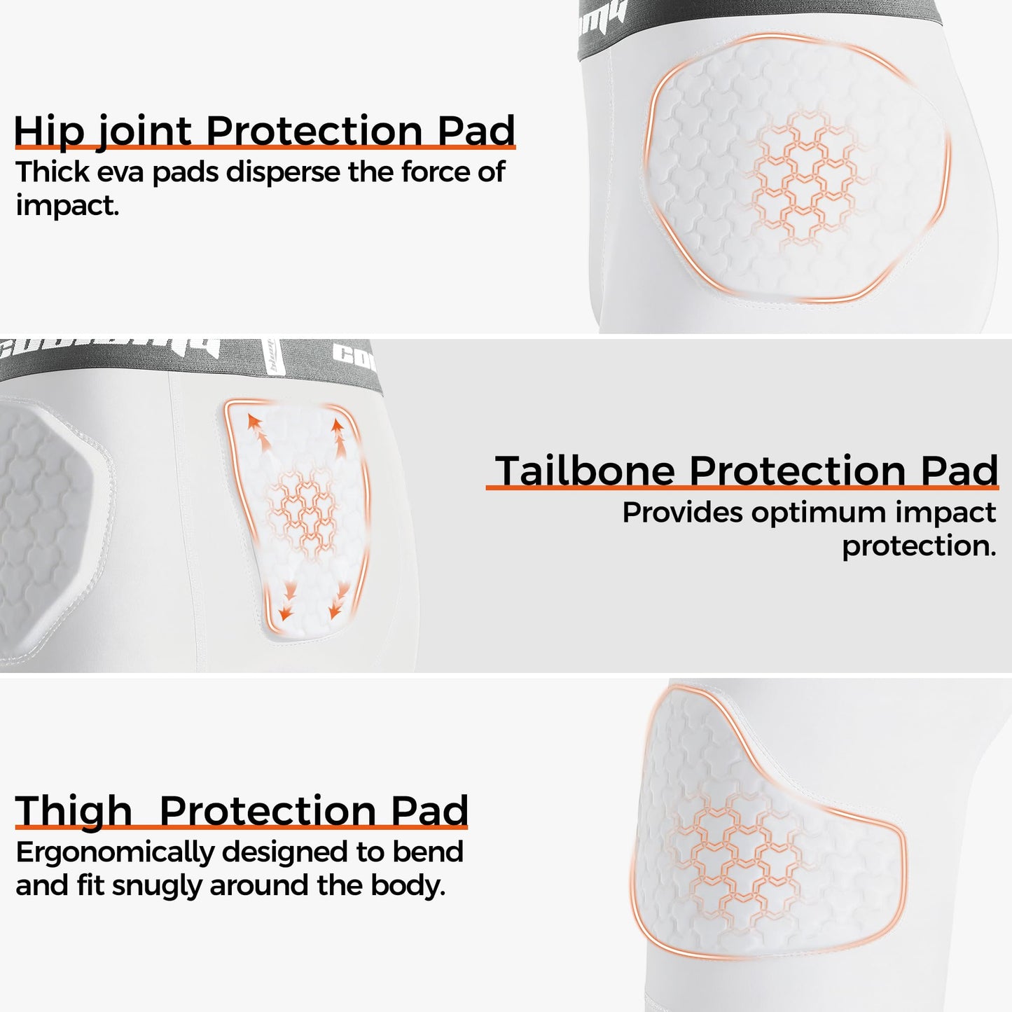 COOLOMG Youth Football Girdle 5-Pad Integrated Hip Thigh Tailbone Pads | Boys Football Padded Compression Shorts with Cup Pocket