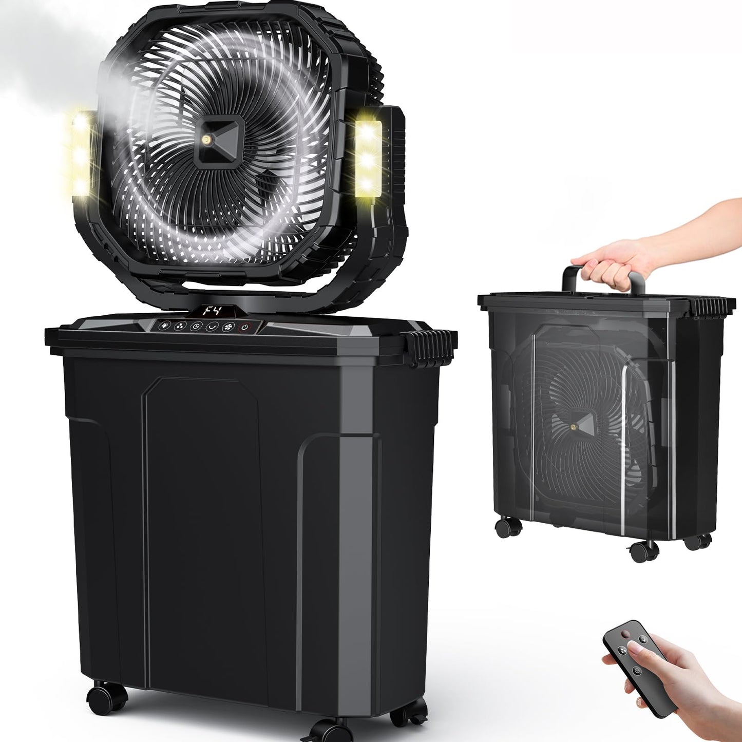 Ausic 5 Gal 12" Portable Misting Fan for Outside Patios, 30000mAh Outdoor Oscillating Rechargeable Battery Fan, Cooling Water Camping Fan with Telescopic Handle/Remote, Summer Essentials