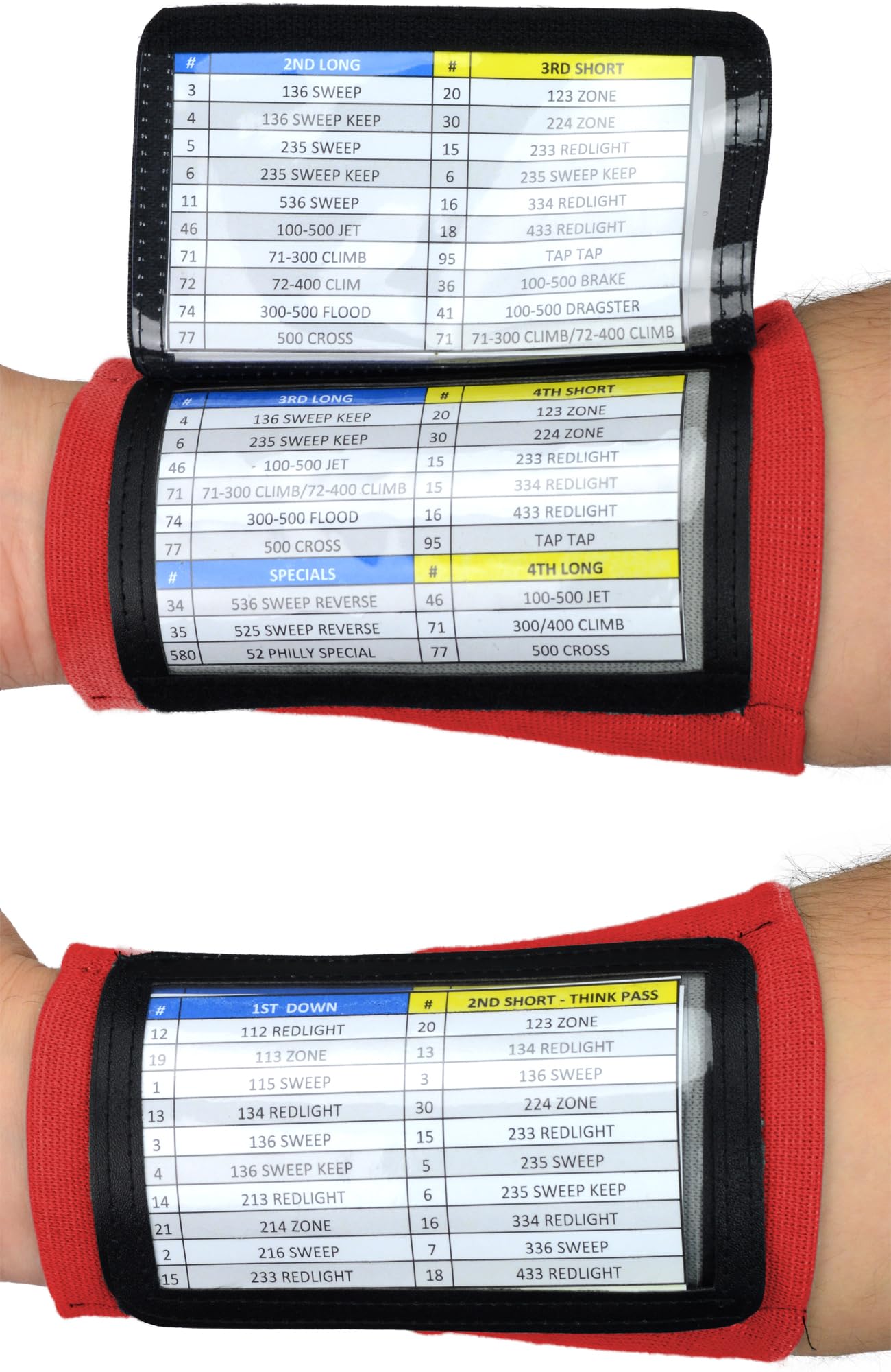 Sports Unlimited Adult Triple Wrist Coach, Football Wristbands for Plays, Baseball Wristbands, QB Arm Bands