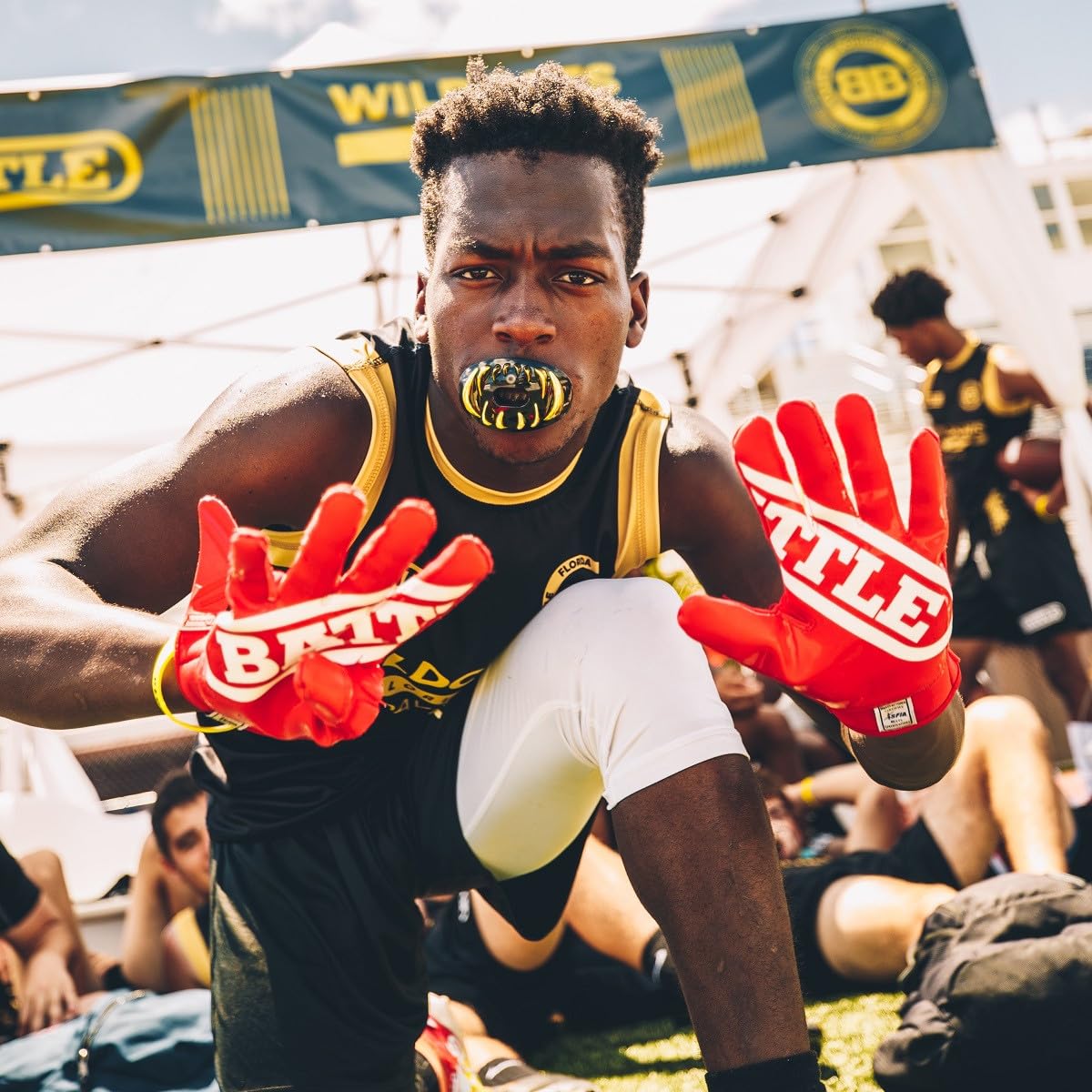 Battle Double Threat Wide Receiver Football Gloves – Ultra Stick Grip, Compression Fit (Runs Tight – Size Up If Between Sizes), Youth & Adult Football Gloves