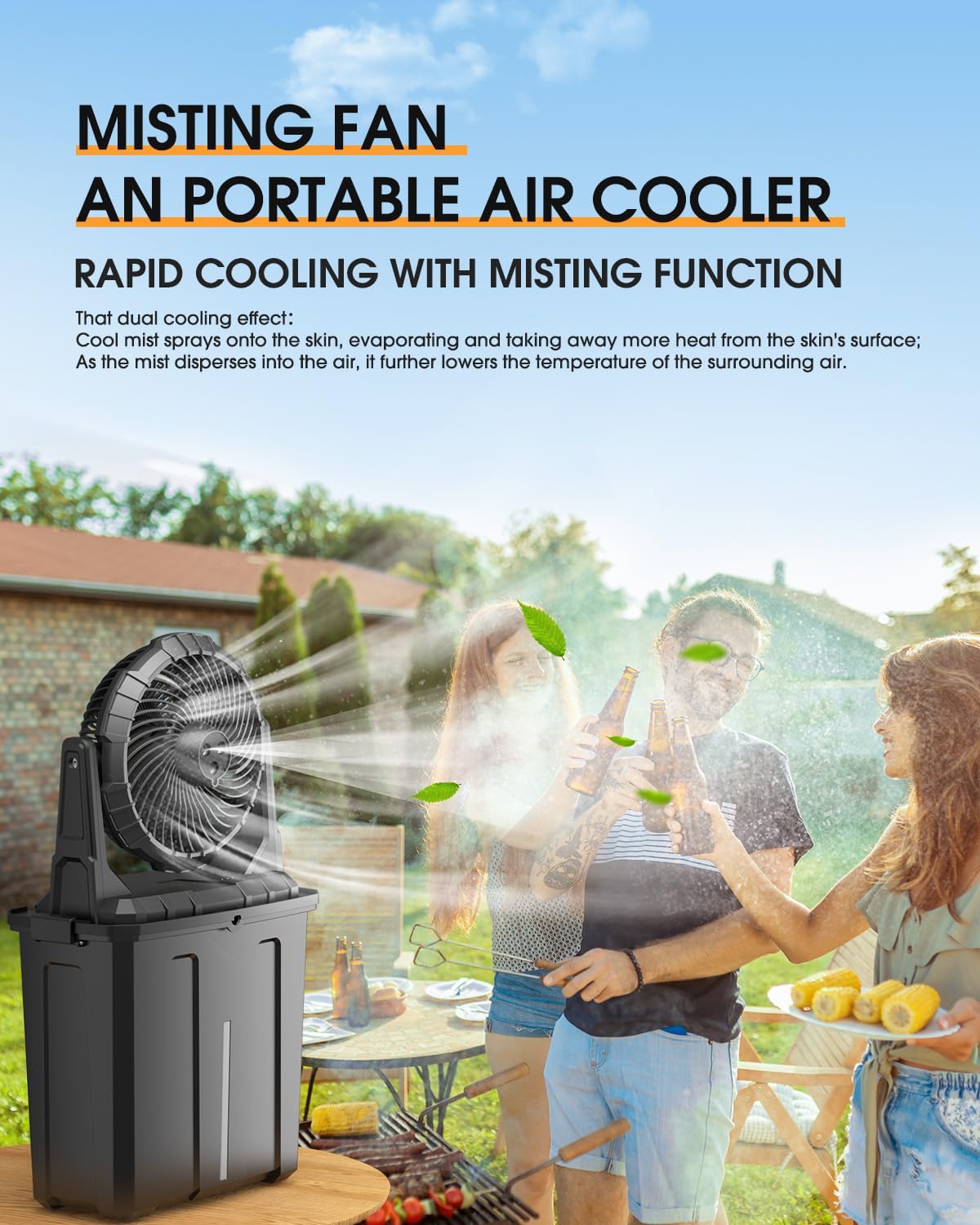 Ausic Portable Misting Fan, 9L 10-inch Outdoor Mist Fans for Outside Patios Cooling, 20000mAh Rechargeable Battery Fan with Water Box, 3 Strong Winds, 3 Spray Mister, Camping/Beach Summer Essentials