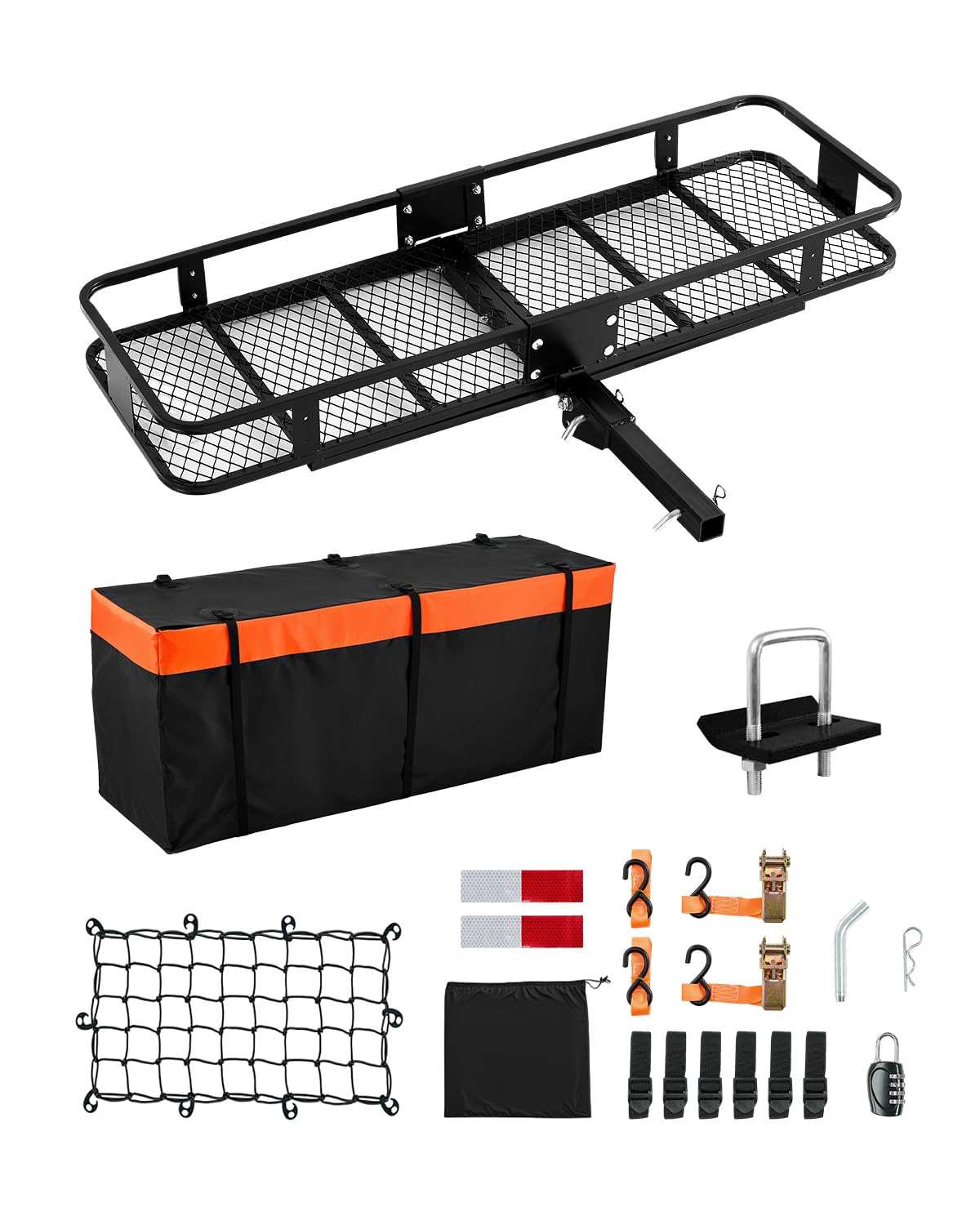 VEVOR 60x24x6 Folding Hitch Carrier - 500lb Capacity Cargo Basket & Waterproof Bag, Fits 2" Hitch Receiver for SUV, Truck, Pickup