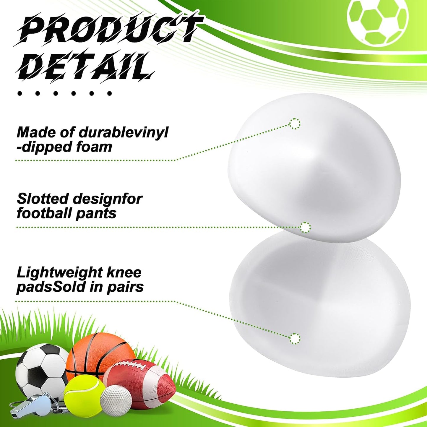 Meooeck 4 Pair Low Rise Knee Pads White Inserts Light Knee Pad Saver for Youth Men Women Kids Adult Football Basketball Volleyball