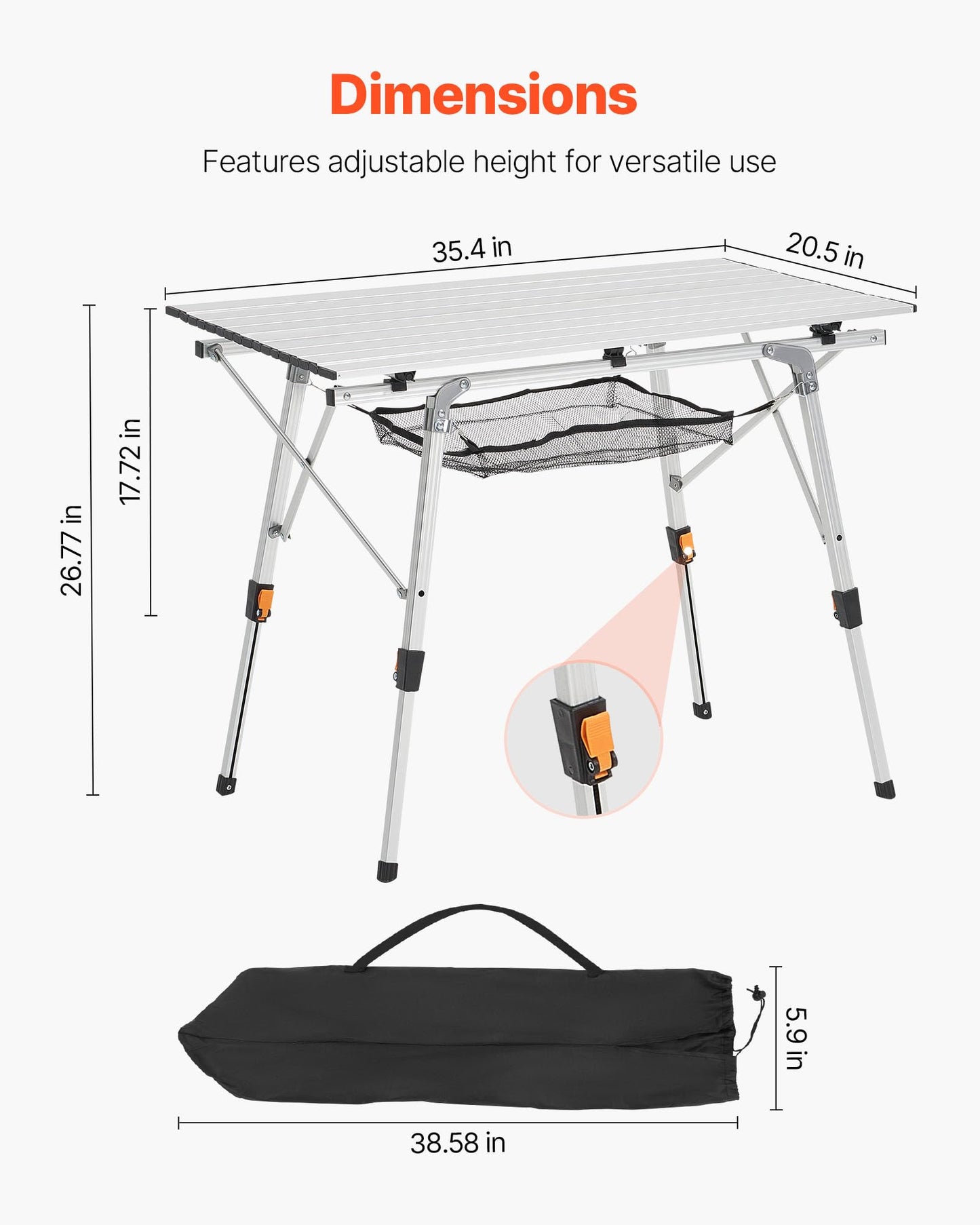 VEVOR Folding Camping Table, Portable Roll Up Side Tables, Lightweight Aluminum Beach Table for Outdoor BBQ Tailgating Picnic, Travel (47 inch-Black)