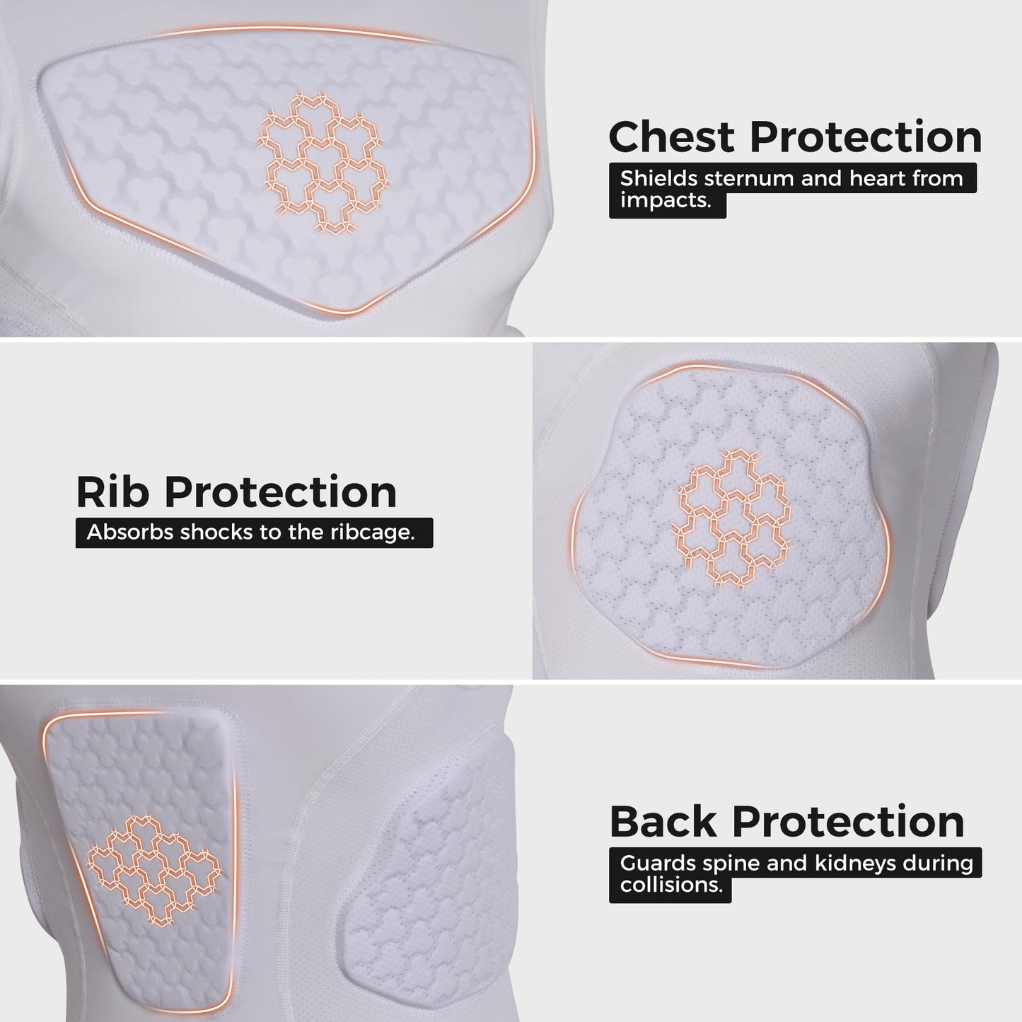 COOLOMG Youth Padded Football Shirt Chest Rib Protector | Football Compression Undershirt Back Protection