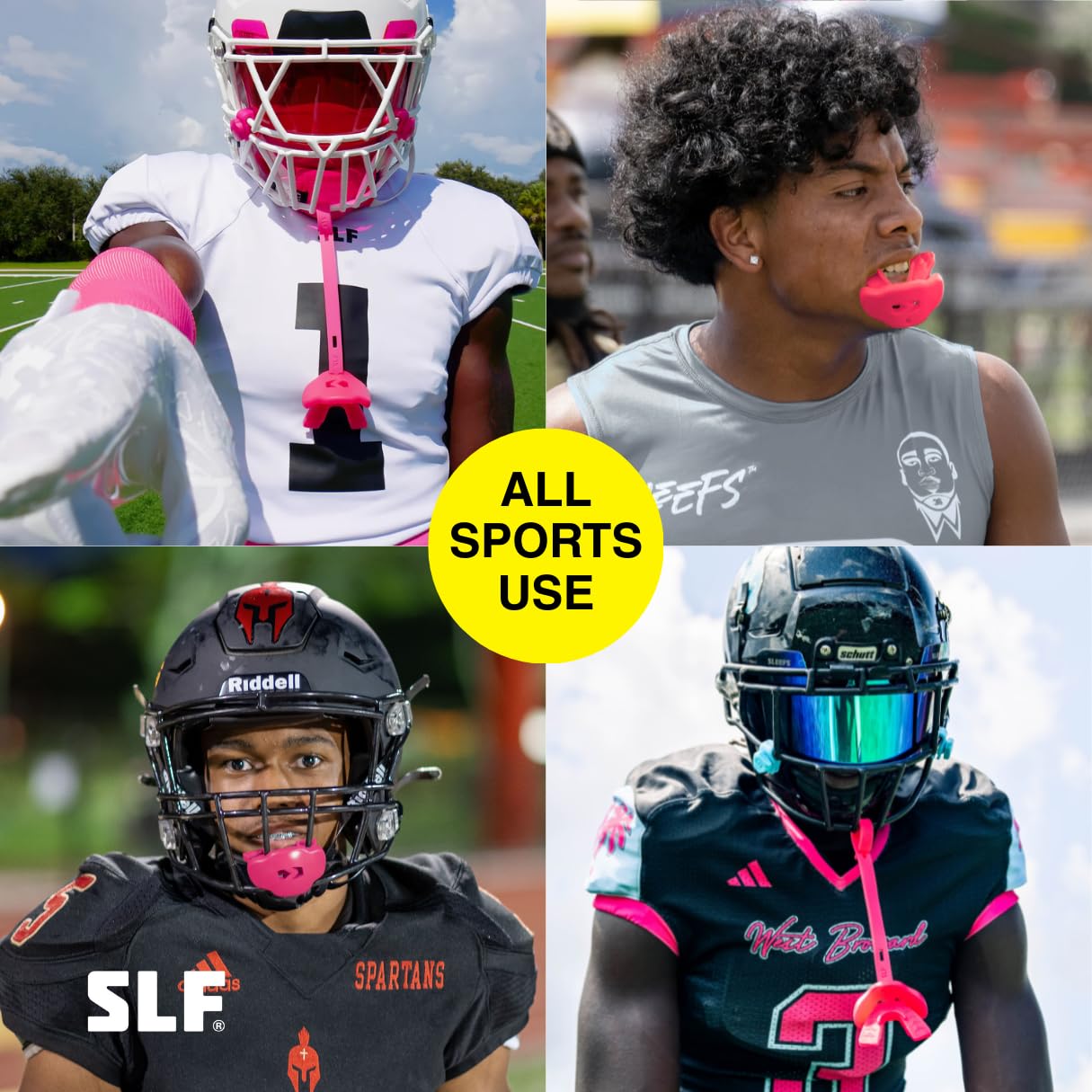 SLEEFS Football Mouth Guard - Youth Mouthguard with Strap - Lip/Teeth Protector Mouthpiece - No Boil - for Youth/Adults, Maximum Air Flow, for All Sports - Cross