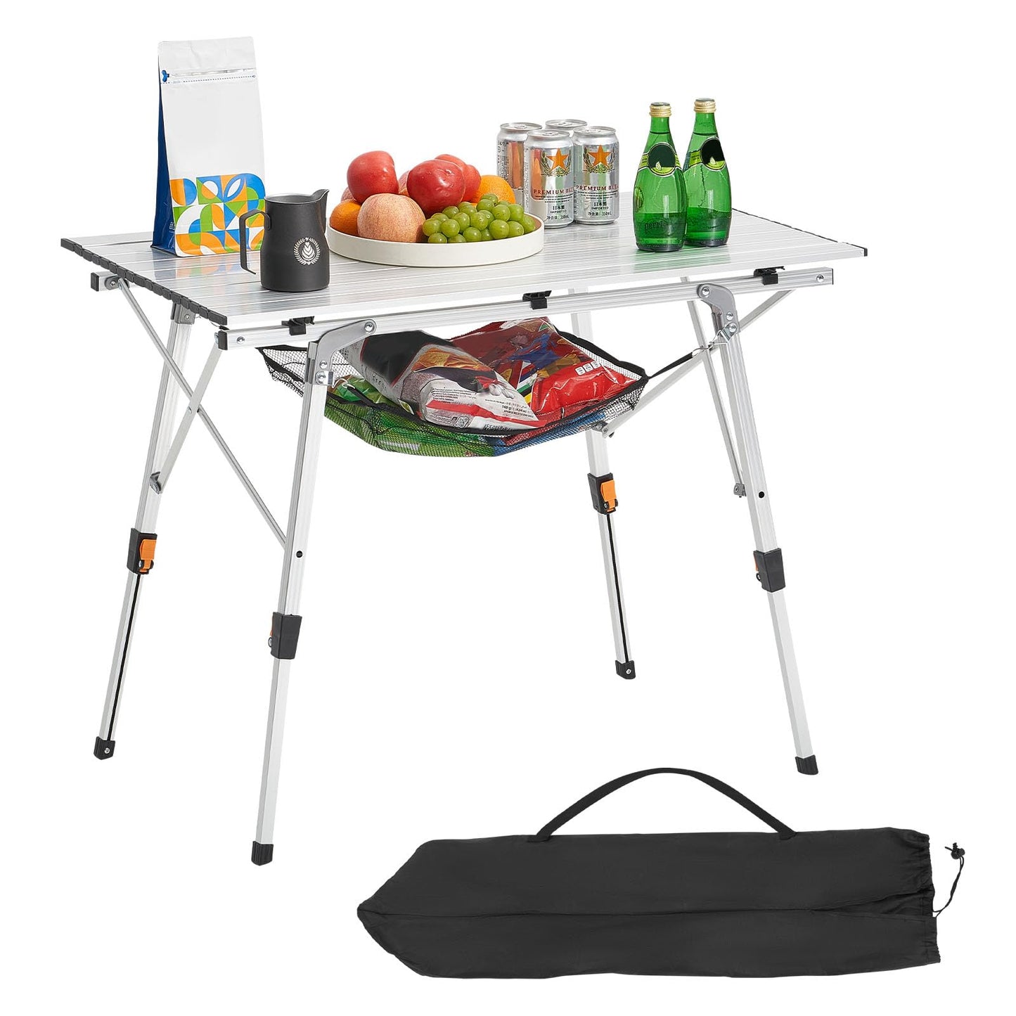 VEVOR Folding Camping Table, Portable Roll Up Side Tables, Lightweight Aluminum Beach Table for Outdoor BBQ Tailgating Picnic, Travel (47 inch-Black)