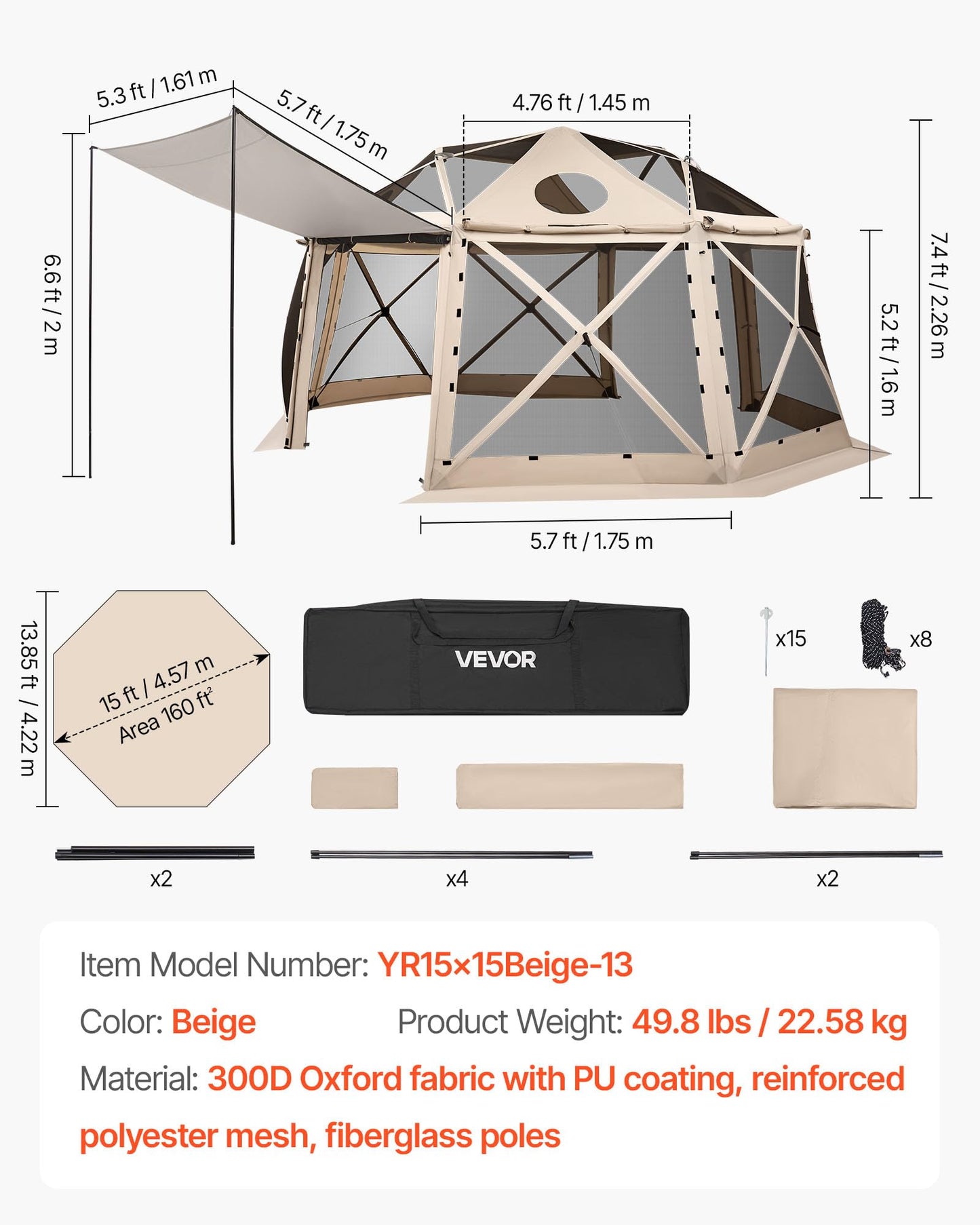 VEVOR Pop Up Gazebo Screen Tent 6 Sided Canopy Sun Shelter with 6 Removable Privacy Wind Cloths & Mesh Windows, 10x10FT Quick Set Screen Tent with Mosquito Netting, Army Green