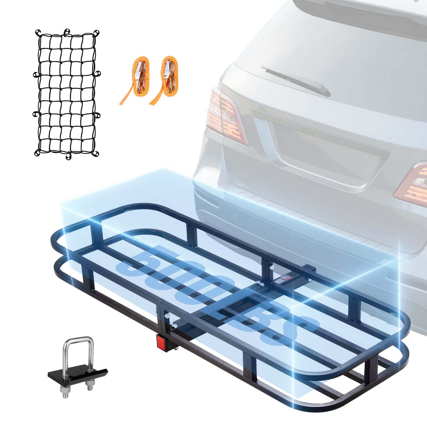 VEVOR 60x24x6 Folding Hitch Carrier - 500lb Capacity Cargo Basket & Waterproof Bag, Fits 2" Hitch Receiver for SUV, Truck, Pickup