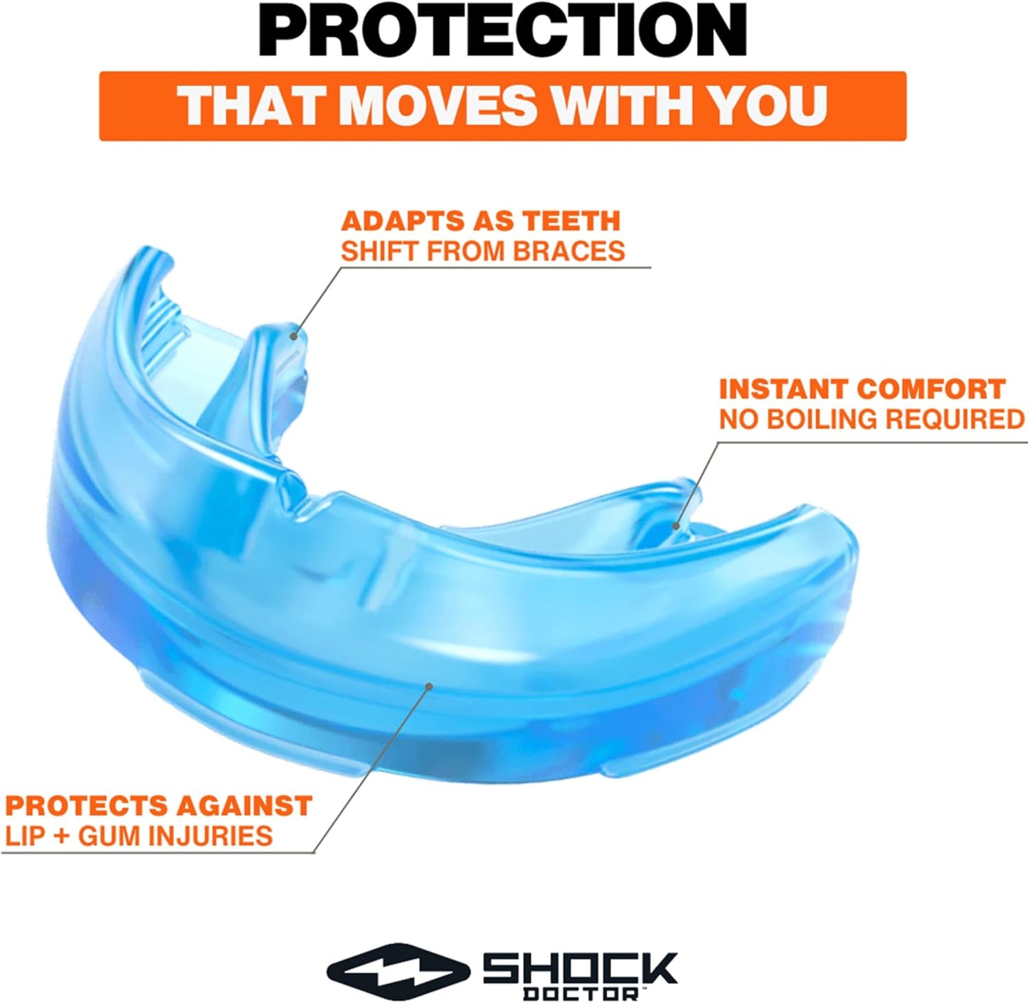 Shock Doctor Orthodontic Mouth Guard for Braces for Sports, Hockey, Lacrosse, Football, Baseball, Braces Mouth Guard, Upper Teeth Protection, Adult & Youth Mouth Guard Sizes