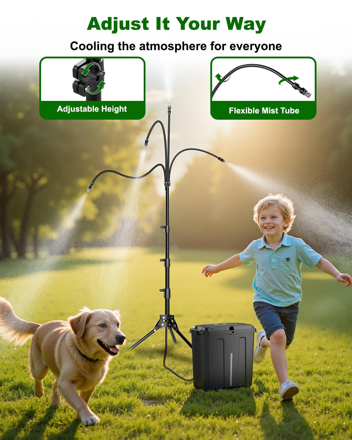Ausic Portable Misting System with Stand, Water Cooling Misters Set for Outside Patio - 9L Bucket Built-in 10000mAh Battery & PCS Pump & Timer for Outdoor, Canopy, Sport, Golf, Beach, Greenhouse, Camp