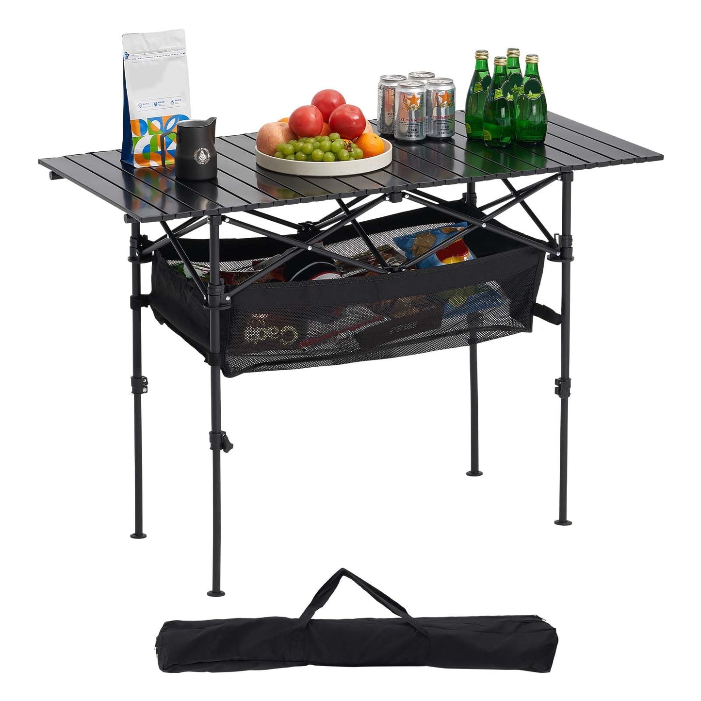VEVOR Folding Camping Table, Portable Roll Up Side Tables, Lightweight Aluminum Beach Table for Outdoor BBQ Tailgating Picnic, Travel (47 inch-Black)