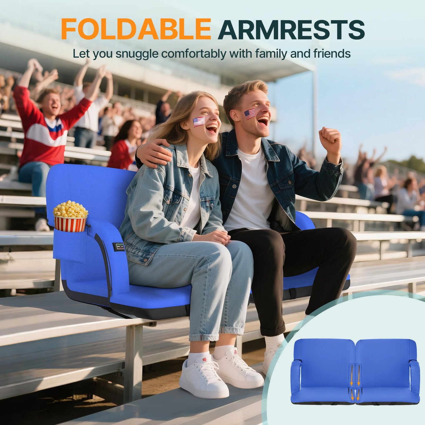 HOPERAN 23" 2pcs Dual-Sided Heated Stadium Seats for Bleachers with Back Support, 3 Levels Heating Stadium Seating for Bleachers Seat with Backrest, 5 Pockets Portable Stadium Chair for Outdoor
