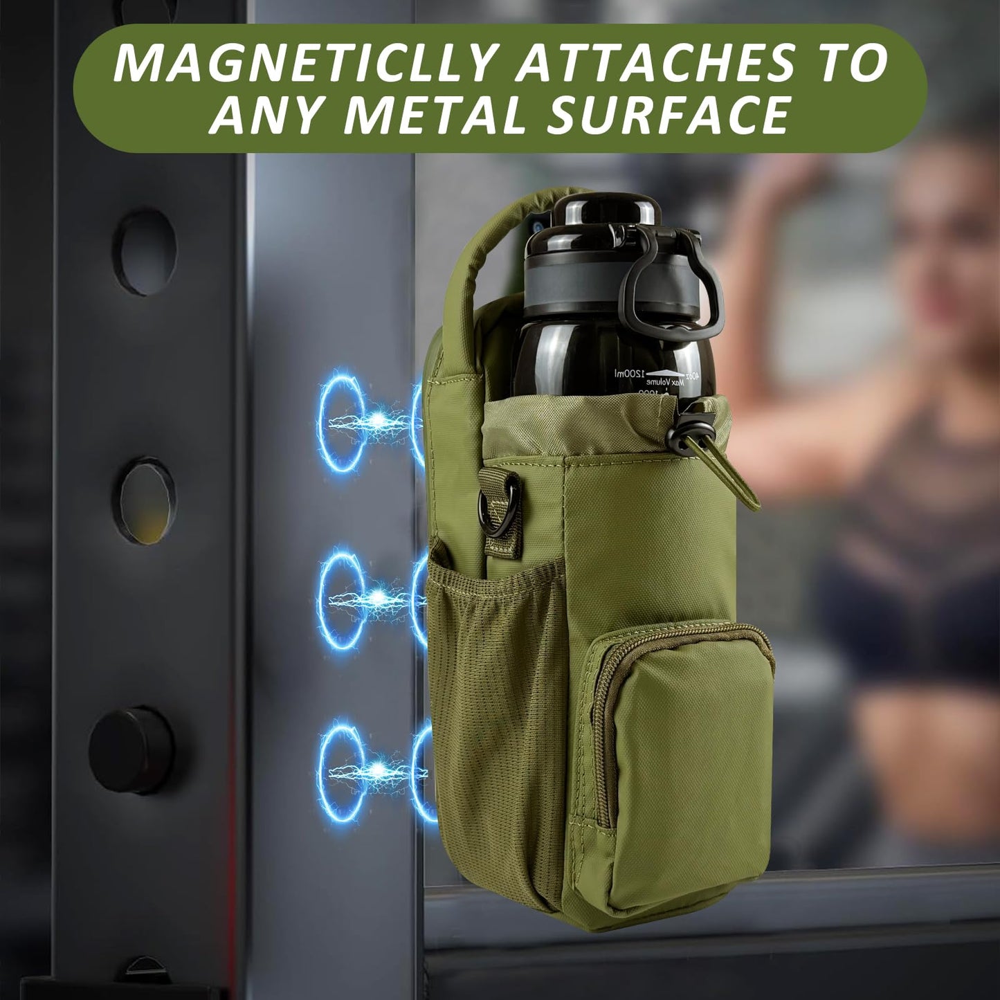 Magnetic Gym Bag for Men and Women, Magnetic Water Bottle Holder for Gym, Small Gym Bag, Gym Gifts for Women and Men (Blue, <40 OZ)