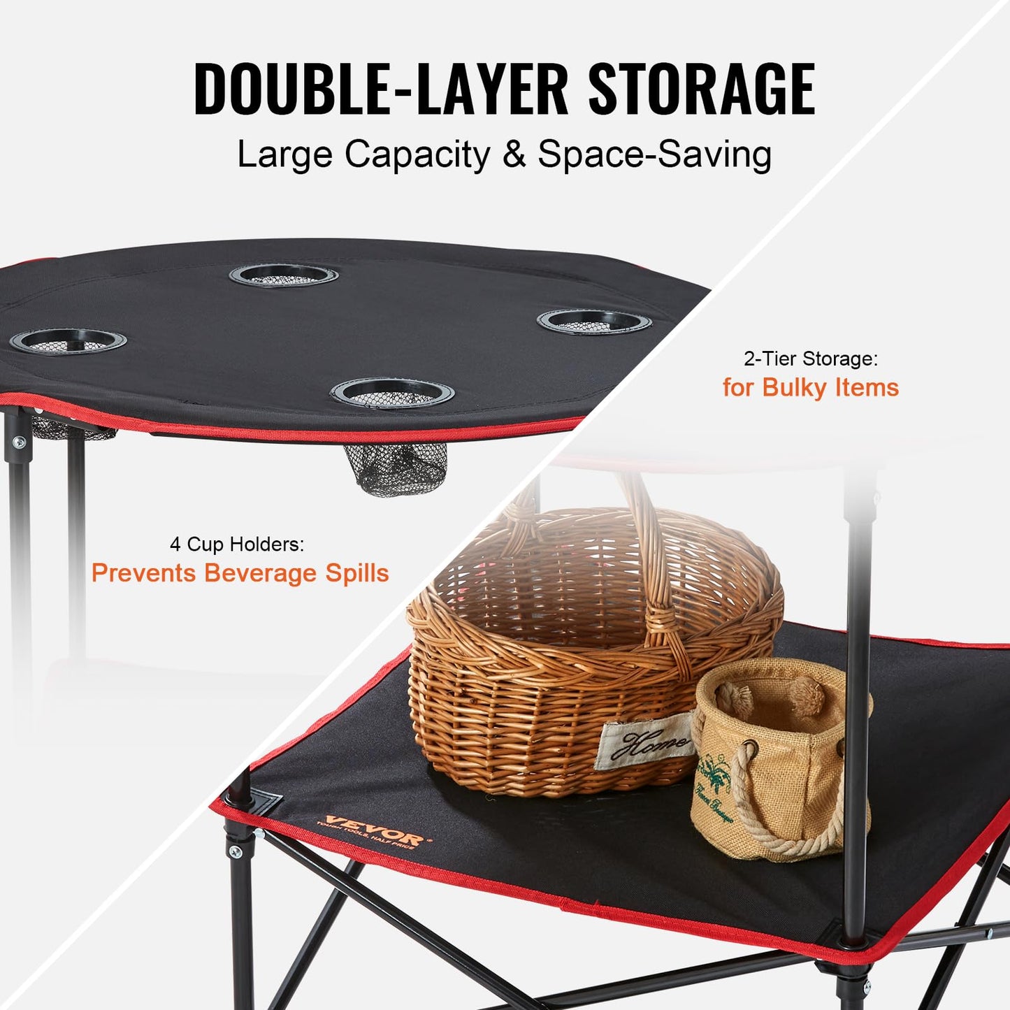 VEVOR Folding Camping Table, Portable Roll Up Side Tables, Lightweight Aluminum Beach Table for Outdoor BBQ Tailgating Picnic, Travel (47 inch-Black)