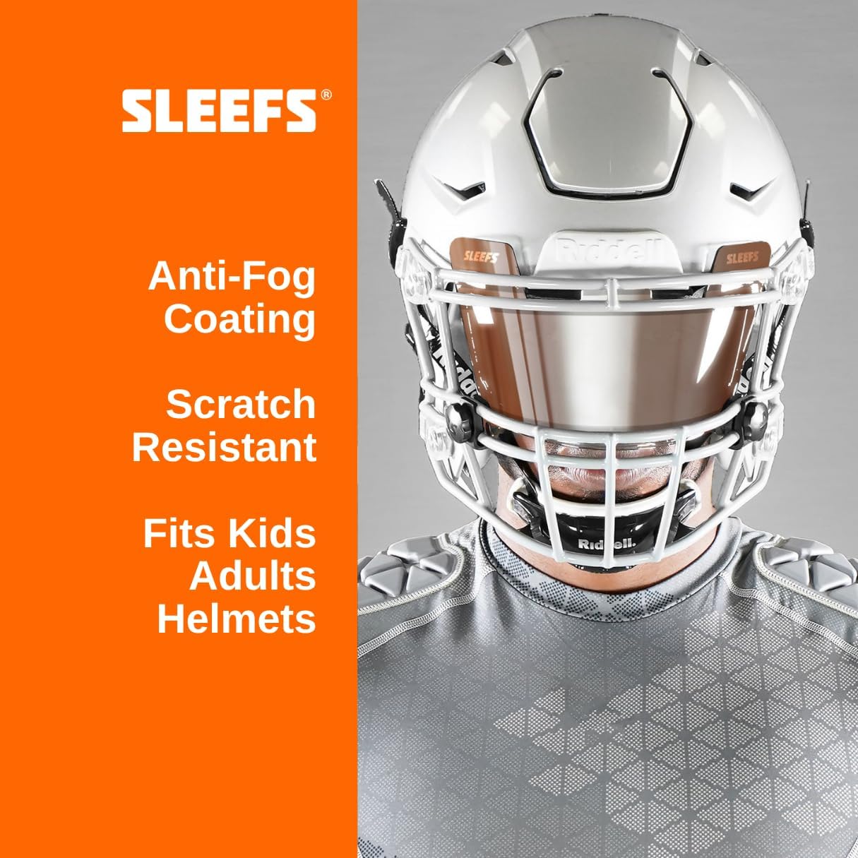 SLEEFS Clear Football Visor for Helmet - Professional Football Visor - Face & Eye Shield - Fits Youth & Adult Helmets - Includes Quick Visor Clips for Easy Installation