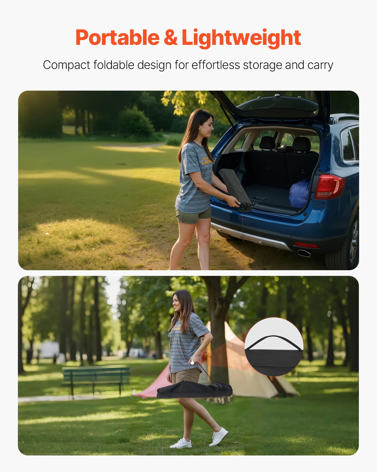 VEVOR Folding Camping Table, Portable Roll Up Side Tables, Lightweight Aluminum Beach Table for Outdoor BBQ Tailgating Picnic, Travel (47 inch-Black)
