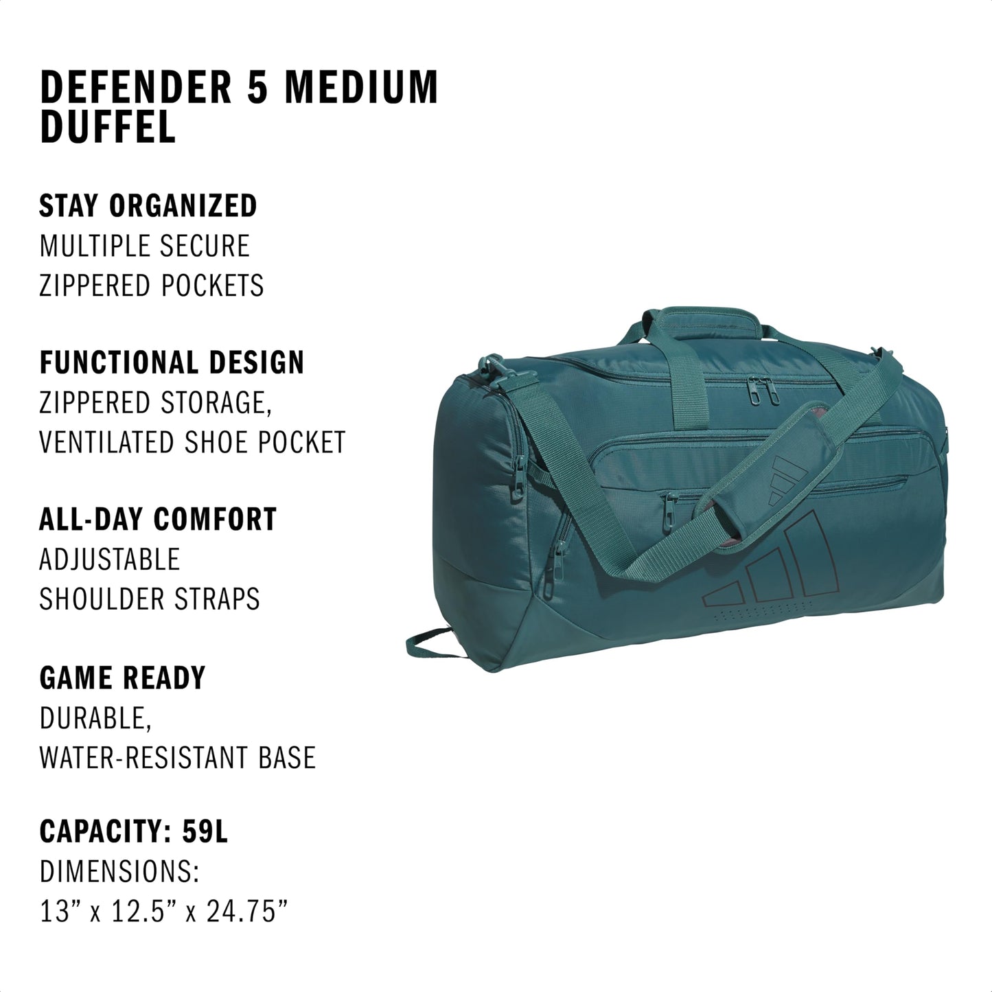adidas Defender 5 Duffel Bag for Sports, Gym and Travel, Black, OSFA