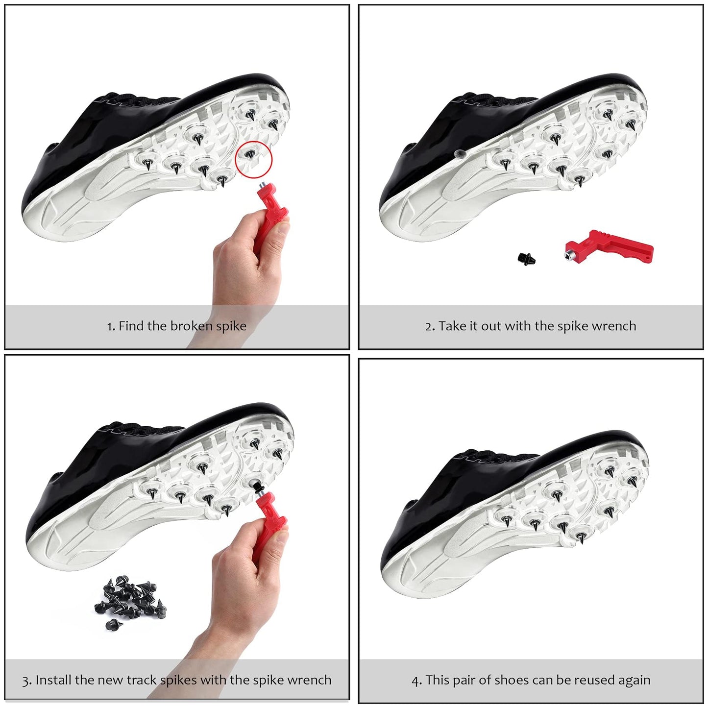 JULMELON 120PCS 1/4inch Stainless Steel Track and Cross Country Spikes Golf Shoe Spikes with Spike Wrench, Replacement Spikes for Sprint Sports Short Running Track Shoes