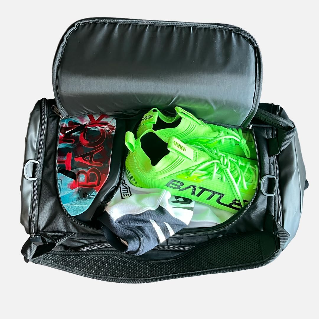Battle Sports Vault Duffle Bag - Gym Duffle Bag with Vented and Expandable Pockets, Adjustable Shoulder Straps, Top Grab Handle, Made with Durable Material, Football Accessory, Gym or Carry On Bag