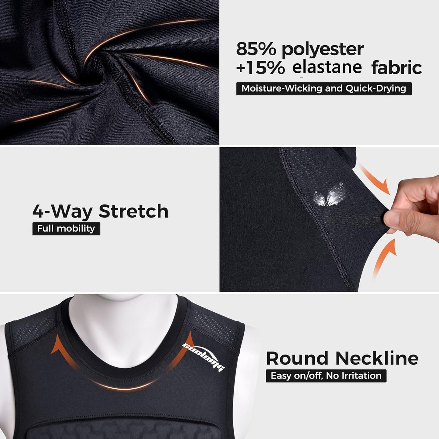 COOLOMG Youth Padded Football Shirt Chest Rib Protector | Football Compression Undershirt Back Protection