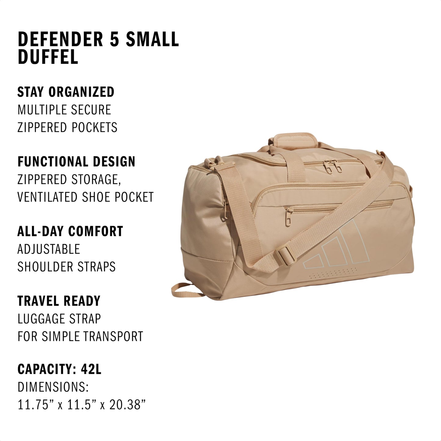 adidas Defender 5 Duffel Bag for Sports, Gym and Travel, Black, OSFA