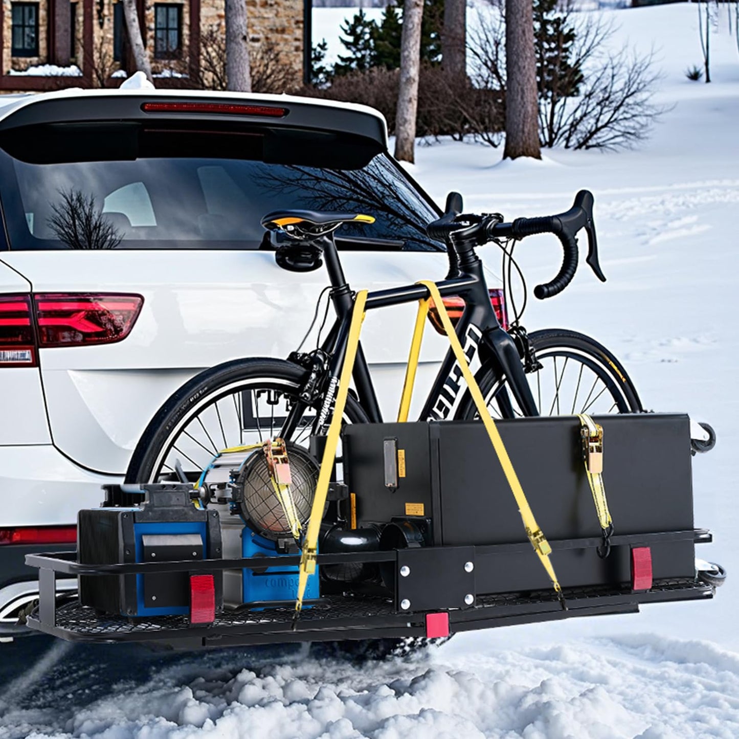 VEVOR 60x24x6 Folding Hitch Carrier - 500lb Capacity Cargo Basket & Waterproof Bag, Fits 2" Hitch Receiver for SUV, Truck, Pickup
