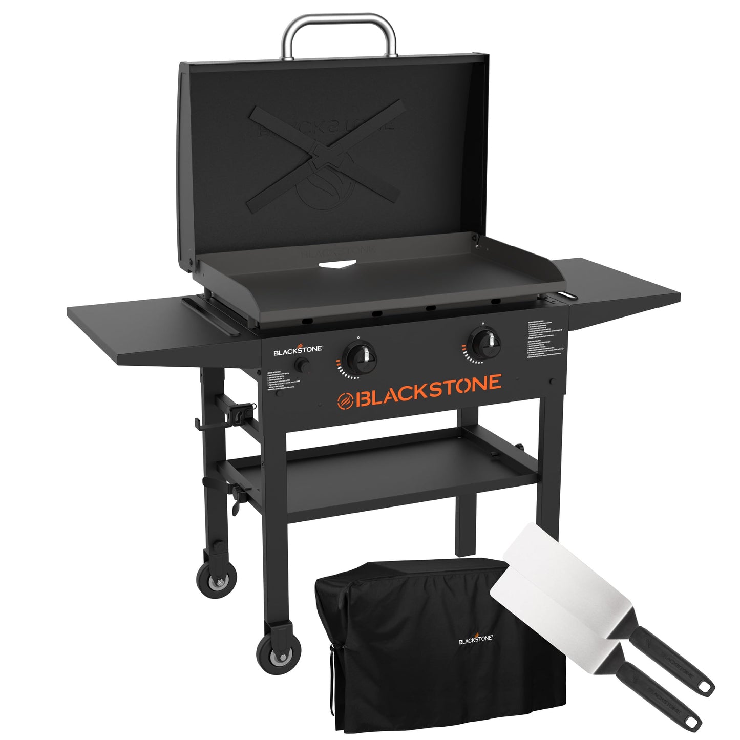 Blackstone 2450AZ 28" Omnivore Griddle with Hood Bundle | Includes 28" Griddle with Hood, Soft Cover, and Two Spatulas