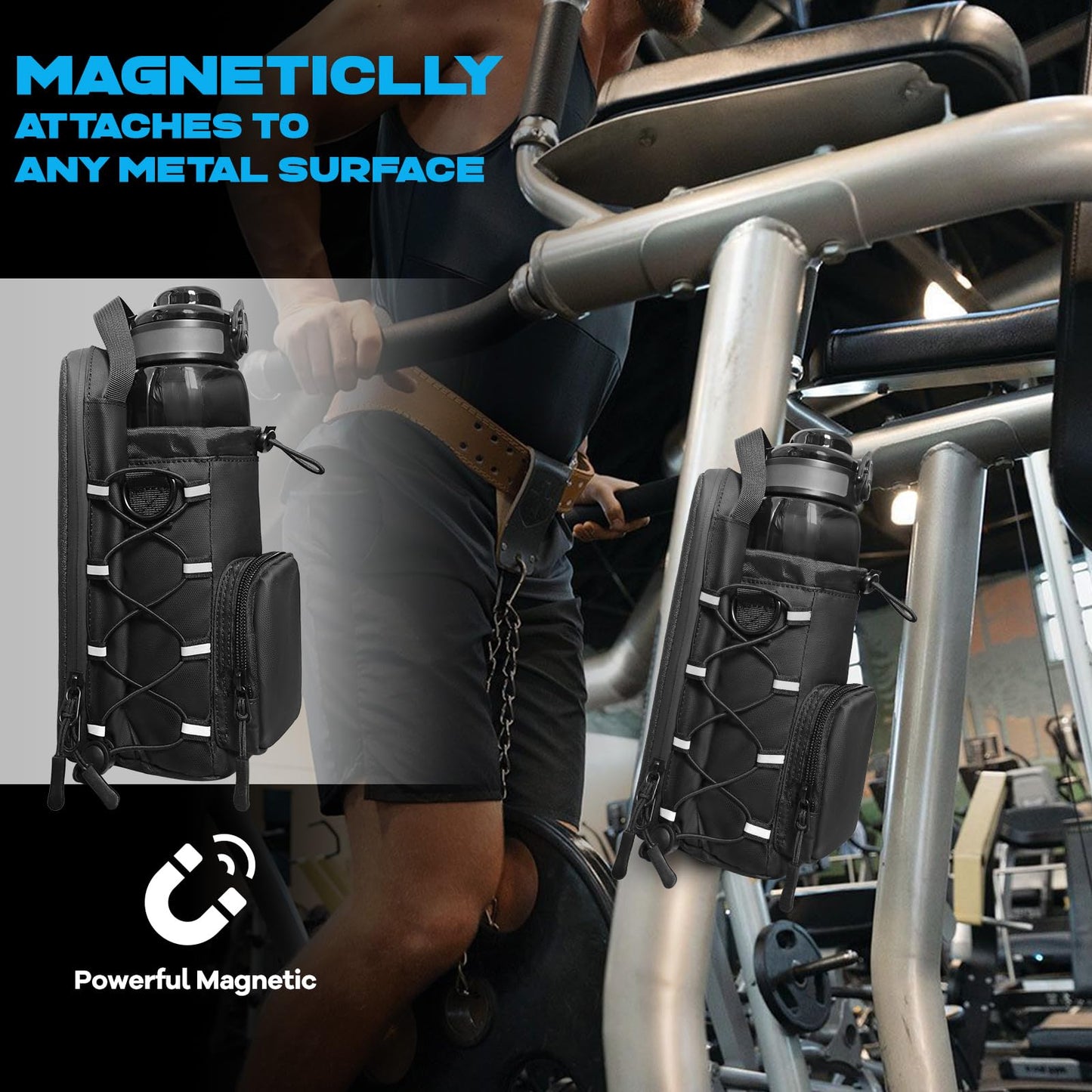 Magnetic Gym Bag for Men and Women, Magnetic Water Bottle Holder for Gym, Small Gym Bag, Gym Gifts for Women and Men (Blue, <40 OZ)