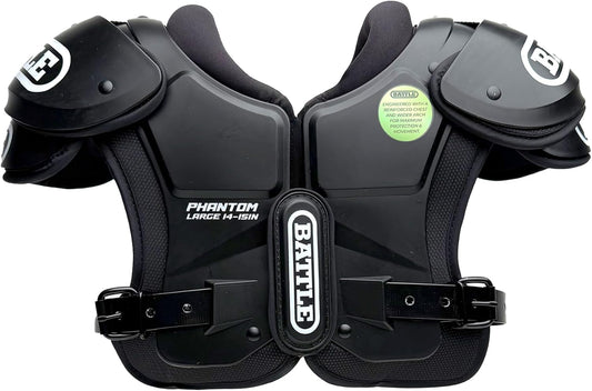 Battle Sports Phantom Football Shoulder Pads | Leaf-spring technology absorbs shock, Molded chest plate, Permanent sternum protector, Wide-coverage foam neck roll