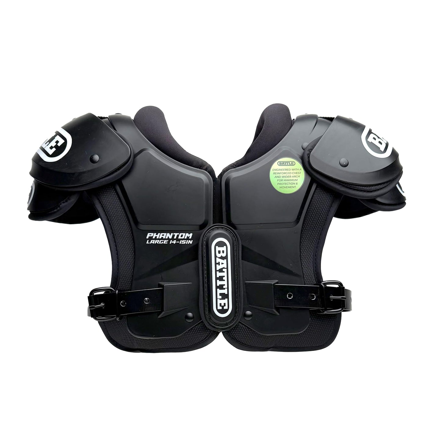 Battle Sports Phantom Football Shoulder Pads | Leaf-spring technology absorbs shock, Molded chest plate, Permanent sternum protector, Wide-coverage foam neck roll