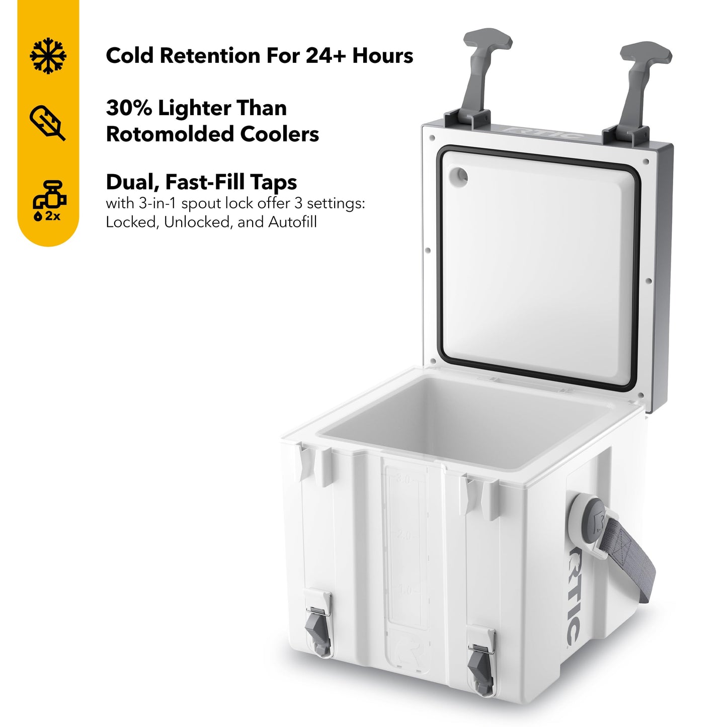 RTIC Halftime 3 Gallon Water Cooler Dispenser, Dual Taps, White | Insulated Beverage Dispenser for Sports, Parties, Camping, BBQ and Picnics, Dual Taps, Stackable, BPA Free