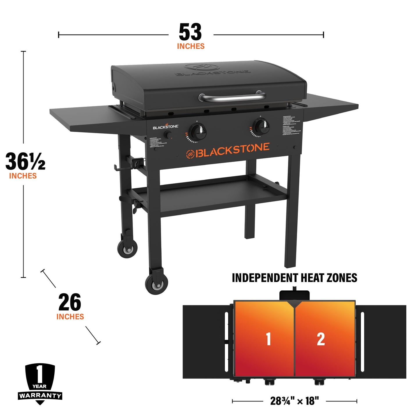 Blackstone 2450AZ 28" Omnivore Griddle with Hood Bundle | Includes 28" Griddle with Hood, Soft Cover, and Two Spatulas