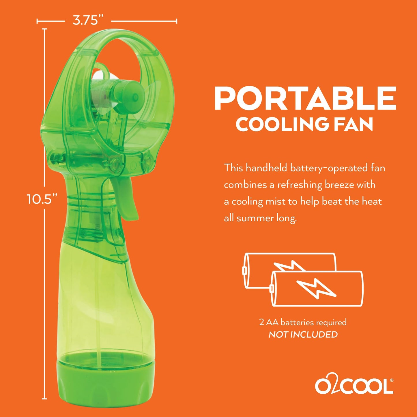 O2COOL Deluxe Handheld Battery Powered Water Misting Fan (Green)