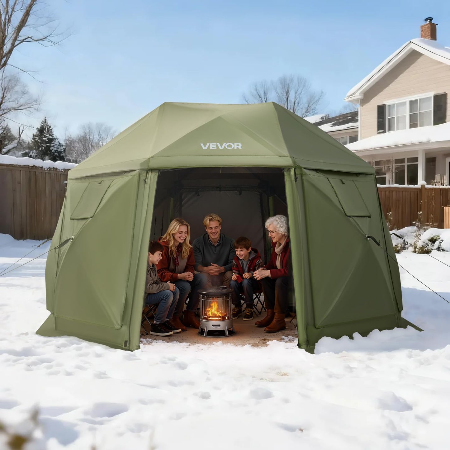 VEVOR Pop Up Gazebo Screen Tent 6 Sided Canopy Sun Shelter with 6 Removable Privacy Wind Cloths & Mesh Windows, 10x10FT Quick Set Screen Tent with Mosquito Netting, Army Green