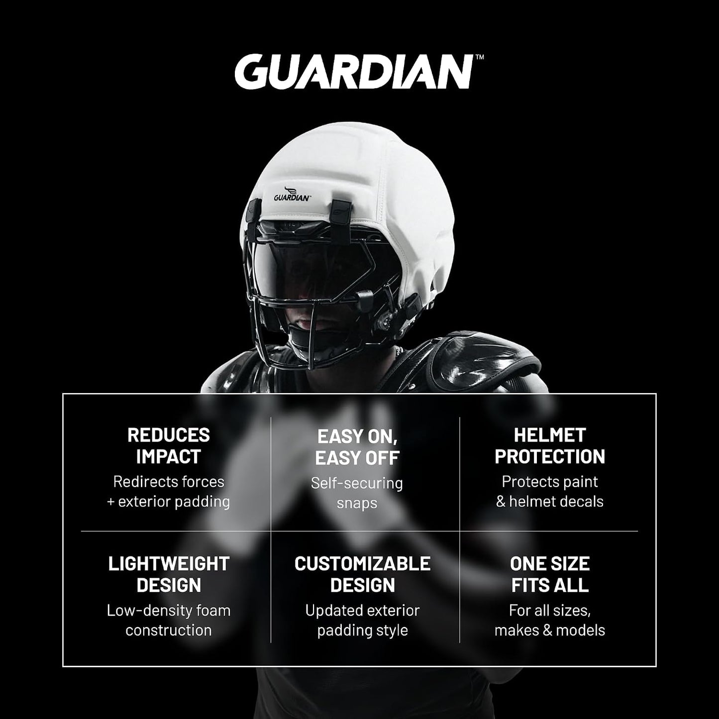Guardian Cap 2.0 - Soft-Shell Helmet Cover for Football - Reduces Impact and Protects Helmets - One Size Fits All for Youth, High School and College Programs