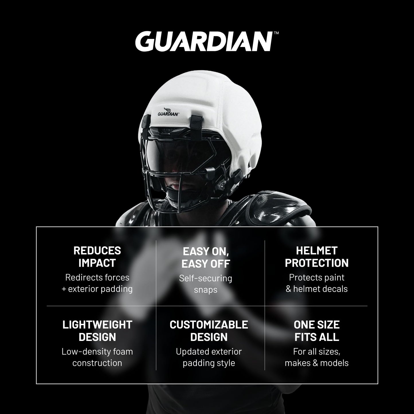 Guardian Cap 2.0 - Soft-Shell Helmet Cover for Football - Reduces Impact and Protects Helmets - One Size Fits All for Youth, High School and College Programs