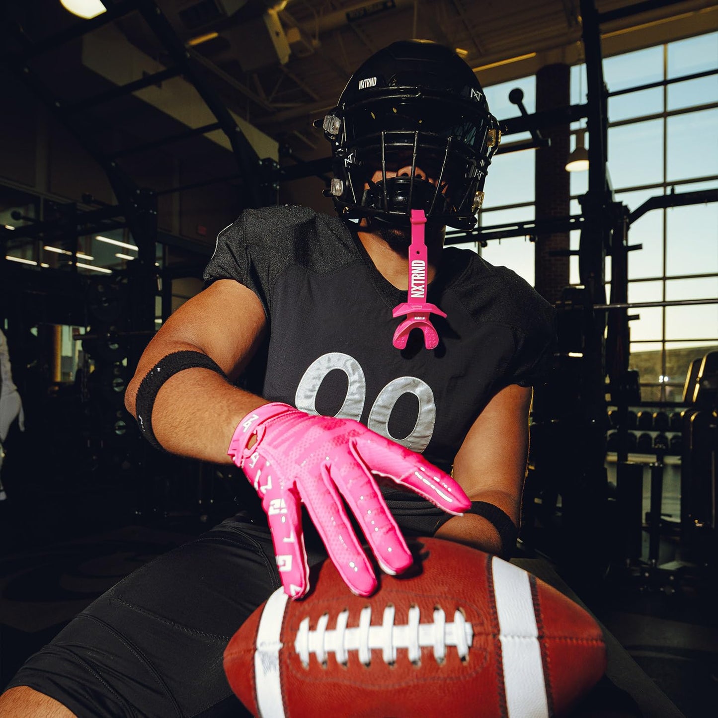 Nxtrnd Two Pro Football Mouth Guard, Permanent Strap, Fits Adult & Youth (Black)
