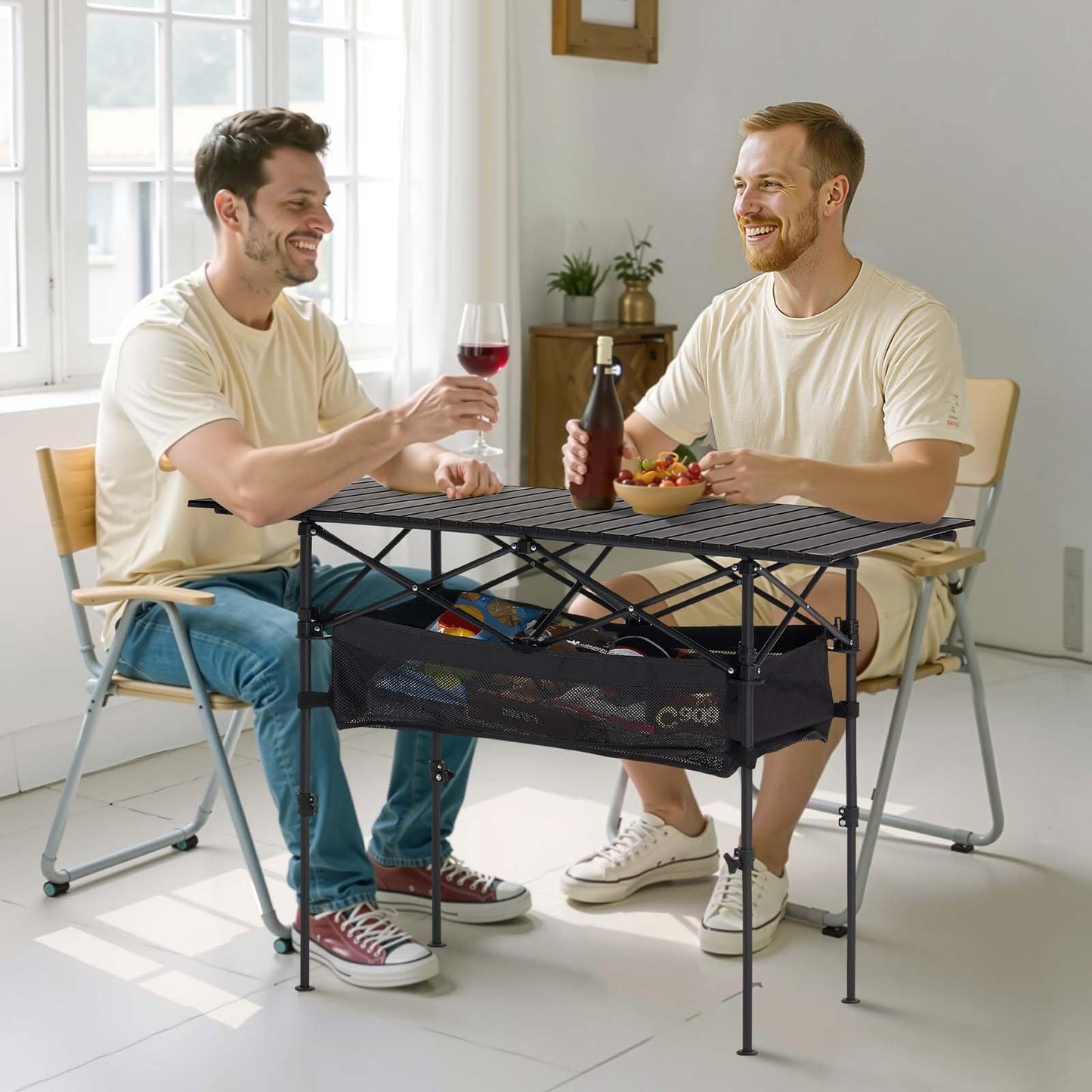VEVOR Folding Camping Table, Portable Roll Up Side Tables, Lightweight Aluminum Beach Table for Outdoor BBQ Tailgating Picnic, Travel (47 inch-Black)