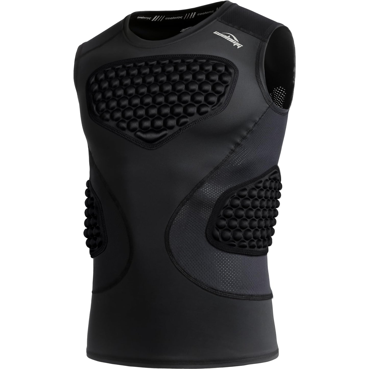 COOLOMG Mens Football Padded Compression Shirt Chest Rib Protector Baseball | Adult Heart Sternum Guard, 3-Pad Undershirt for Lacrosse Rugby Softball
