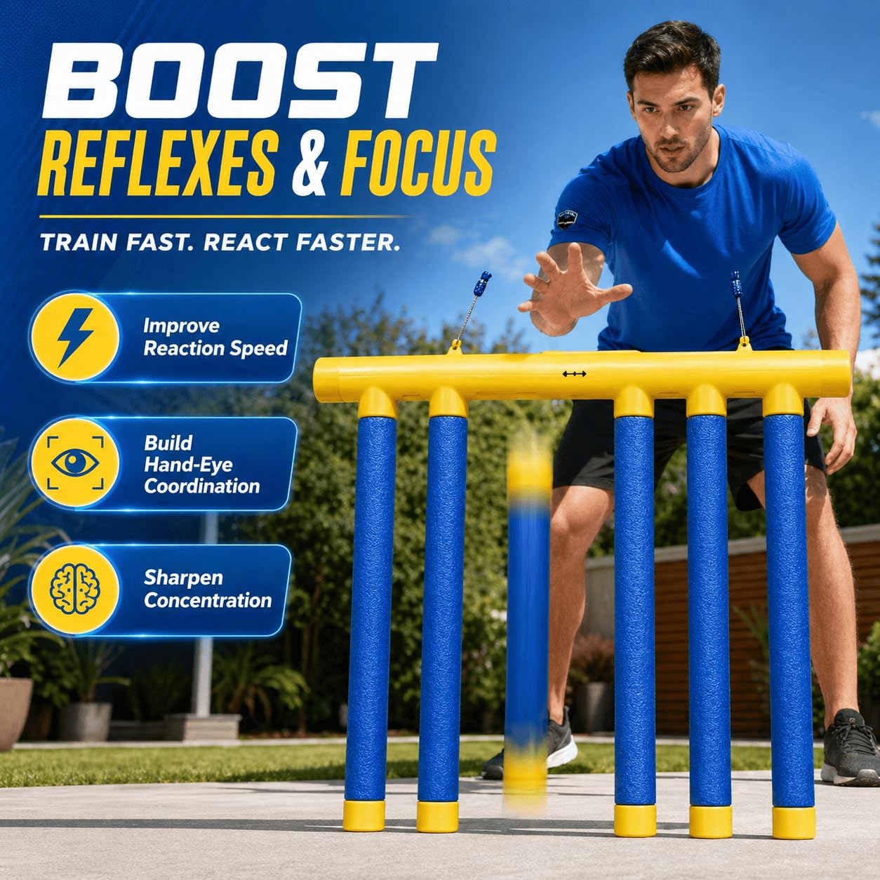Reflex Drop Sticks Game, Reaction Training Tool with 3 Speed Levels, Falling Catching Sticks for Hand-Eye Coordination, Focus & Reaction Time Training for Adults