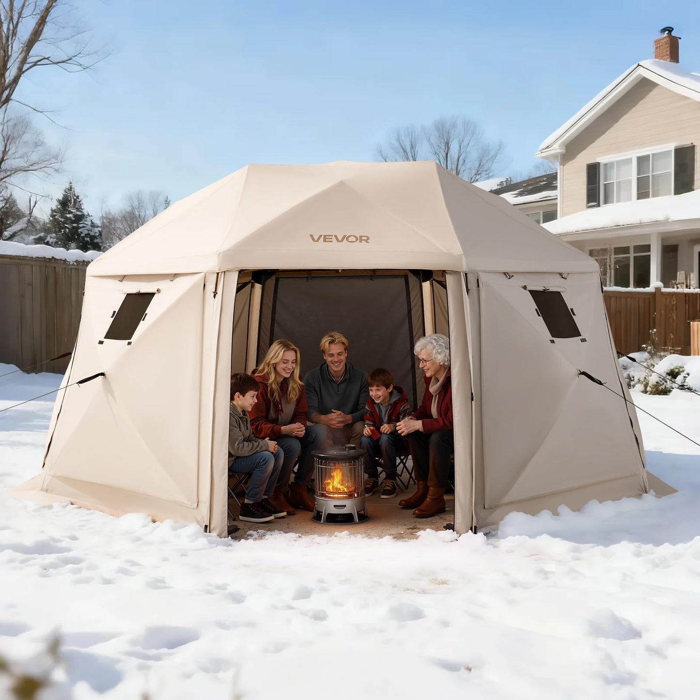 VEVOR Pop Up Gazebo Screen Tent 6 Sided Canopy Sun Shelter with 6 Removable Privacy Wind Cloths & Mesh Windows, 10x10FT Quick Set Screen Tent with Mosquito Netting, Army Green