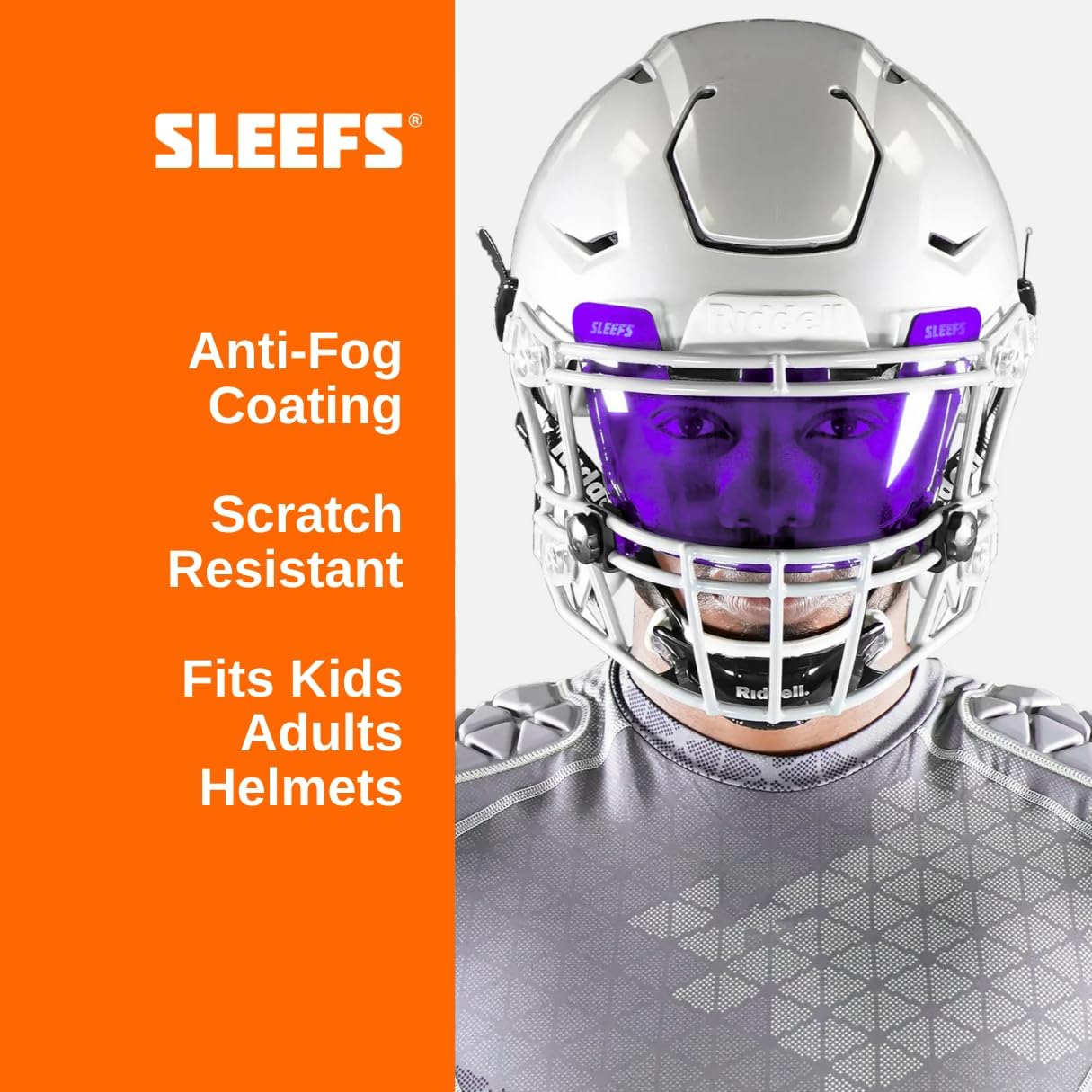SLEEFS Clear Football Visor for Helmet - Professional Football Visor - Face & Eye Shield - Fits Youth & Adult Helmets - Includes Quick Visor Clips for Easy Installation